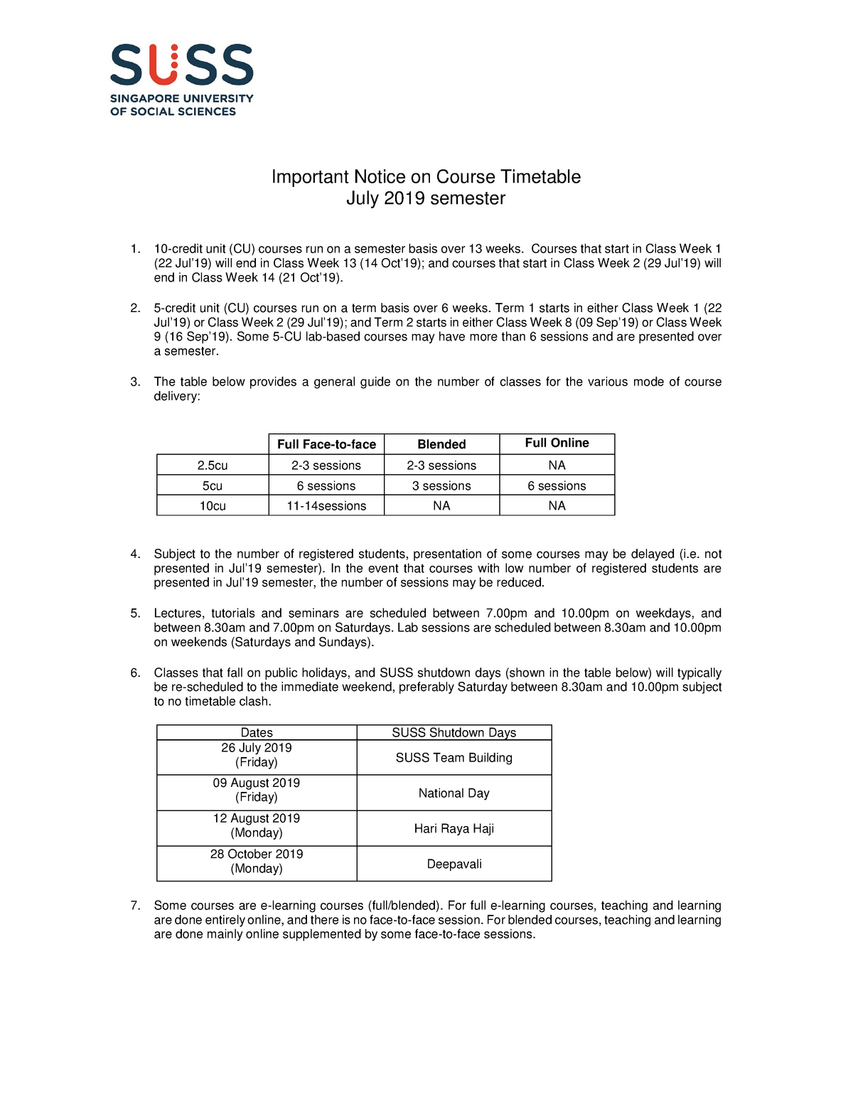 Impt Noticeon Timetable Business Excellence Bus204 Suss Studocu