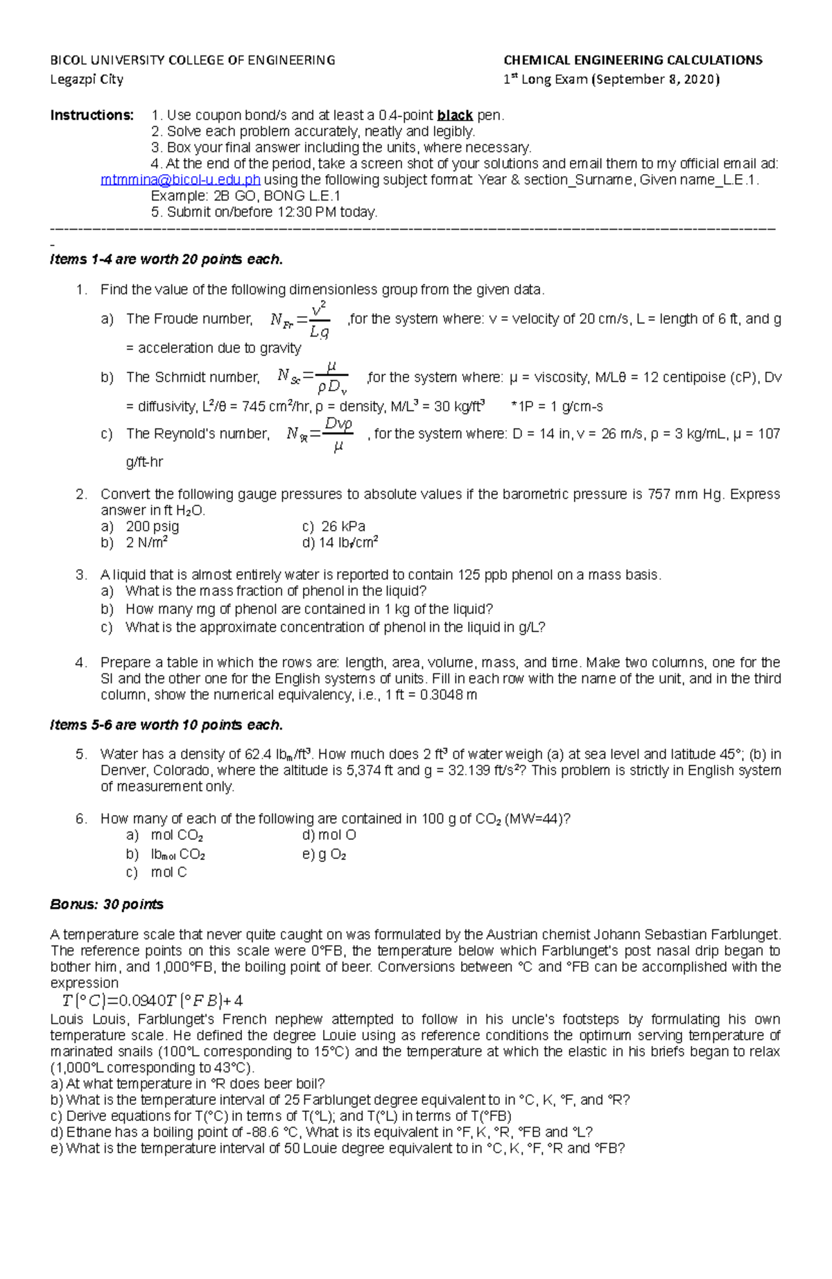 Transport Processes - BICOL UNIVERSITY COLLEGE OF ENGINEERING CHEMICAL ...