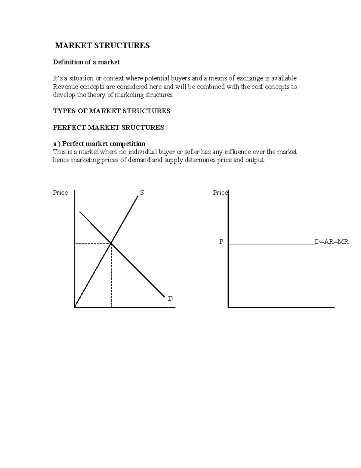 Market Structures - MARKET STRUCTURES Definition of a market It’s a ...