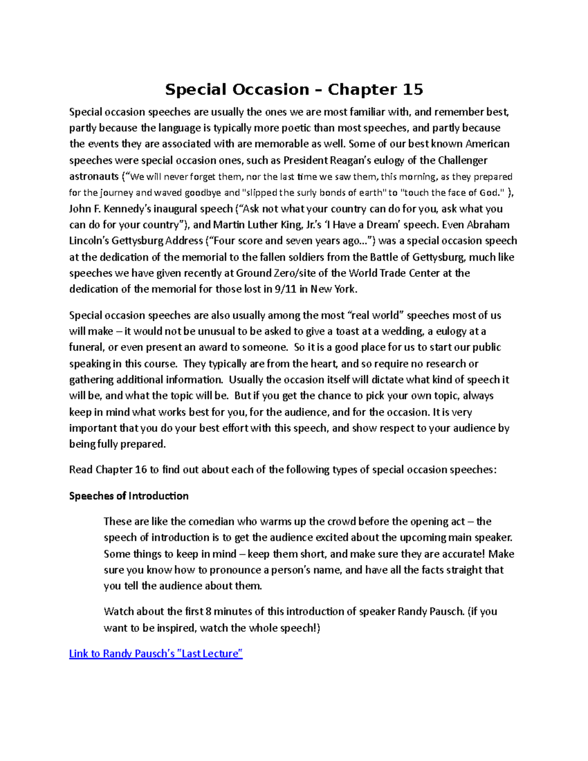 Exploring Public Speaking - Chapter 15(1) - Special Occasion – Chapter ...