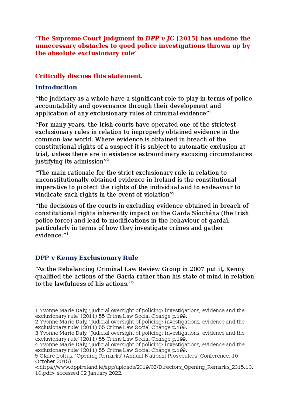 DPP v JC - Research Plan - ‘The Supreme Court judgment in DPP v JC ...