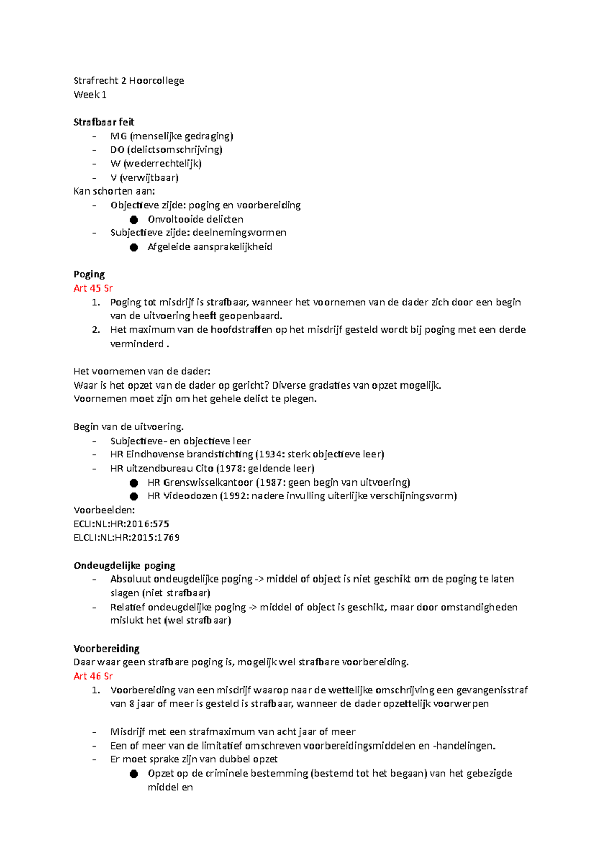 Week 1 HC - College-aantekeningen 1 - Strafrecht 2 Hoorcollege Week 1 ...