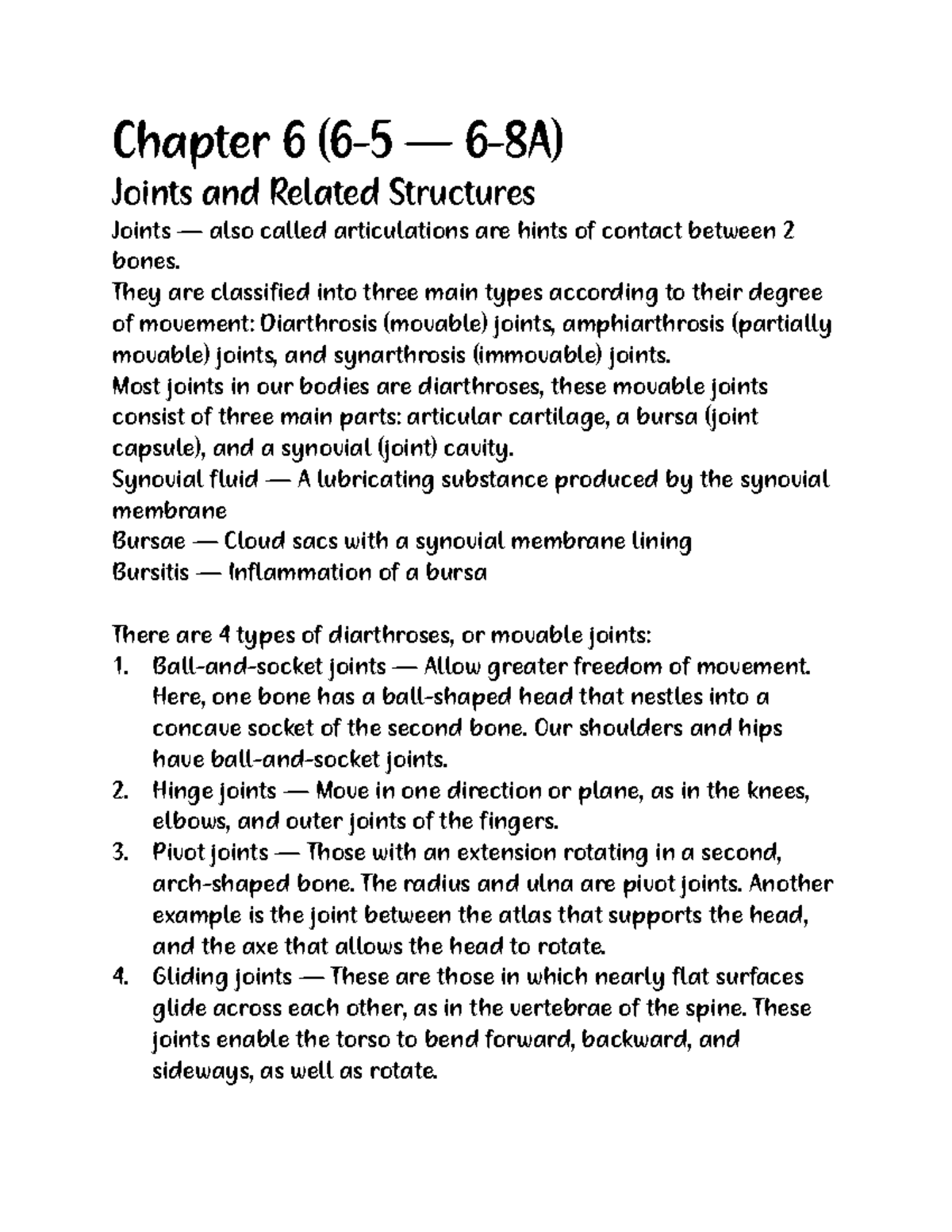 6-5 - 6-8A - Notes From 6-5 Through 6-8A - Skeletal System - Chapter 6 ...