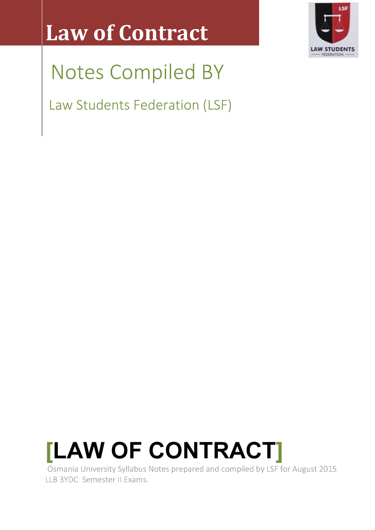 Contract Notes - Law Of Contract Notes Compiled BY Law Students ...