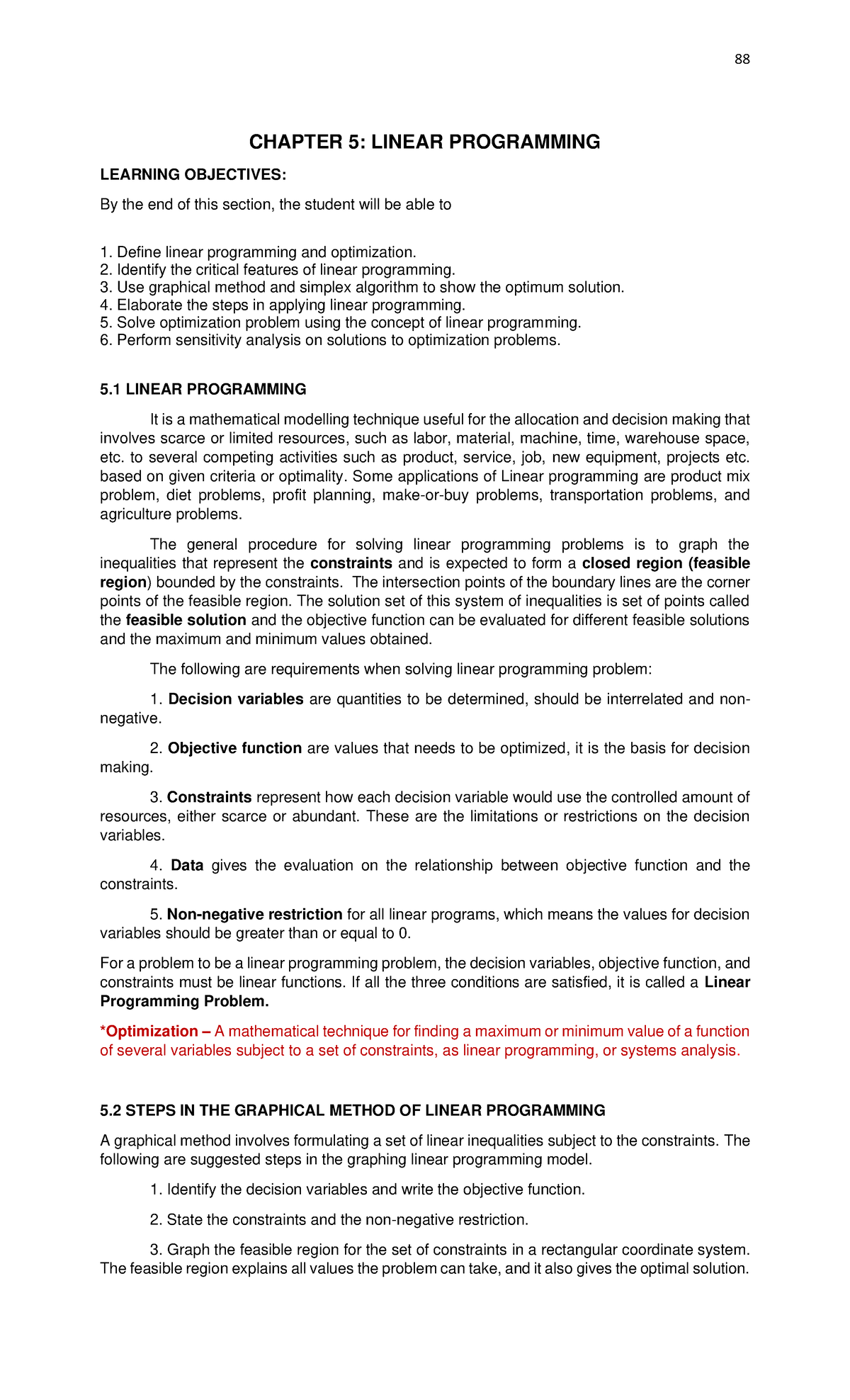Chapter 5 Linear Programming - CHAPTER 5: LINEAR PROGRAMMING LEARNING ...