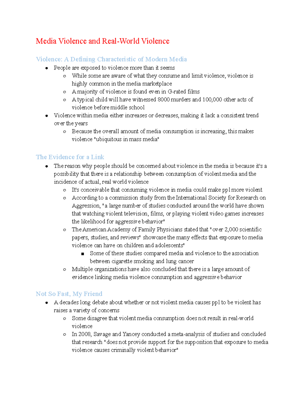 Ch. 16 Media Violence - Intro to Mass Comm. textbook notes - Media ...