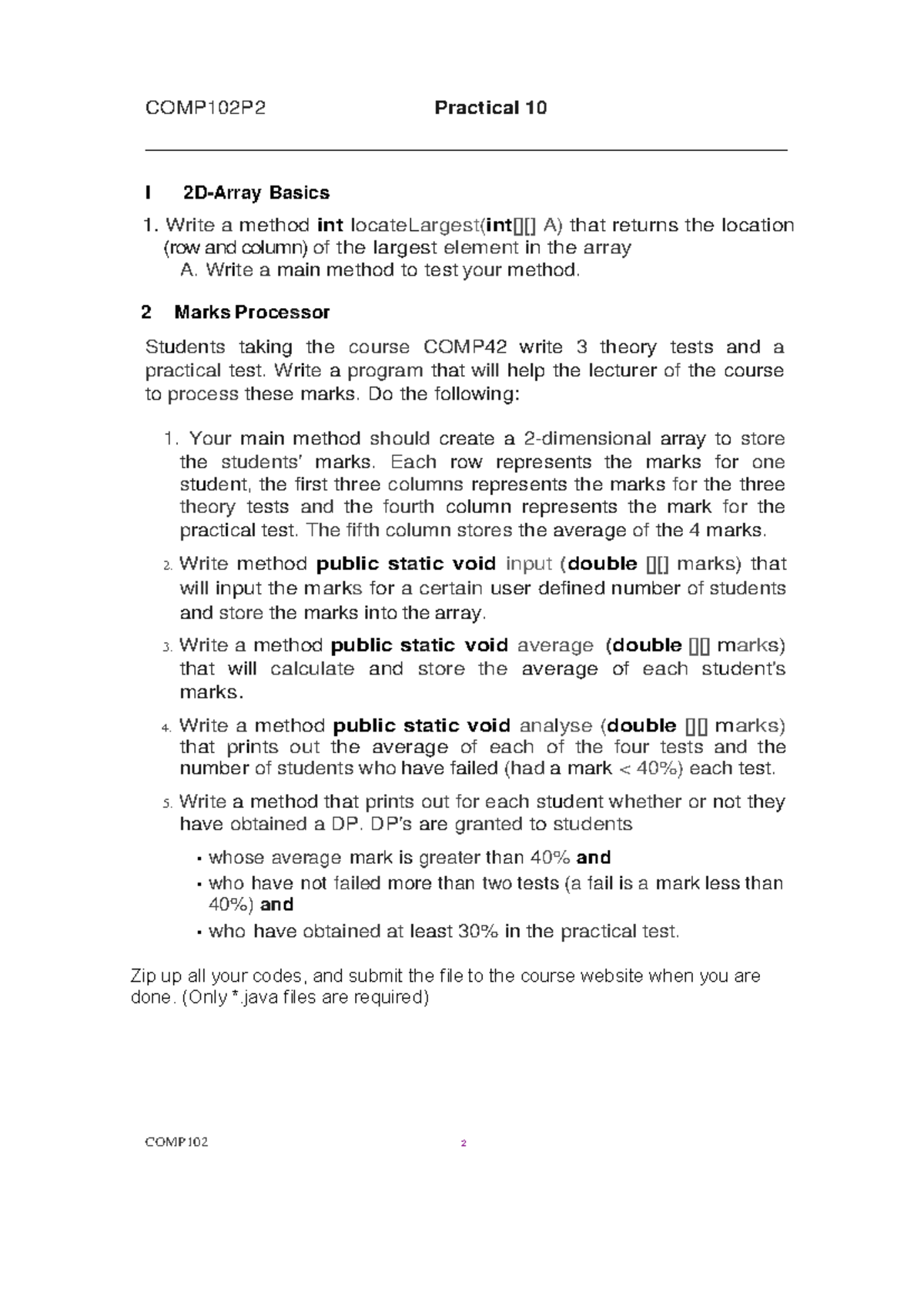 Practical 10Questions - COMP102P2 Practical 10 COMP102 2 I 2D-Array ...