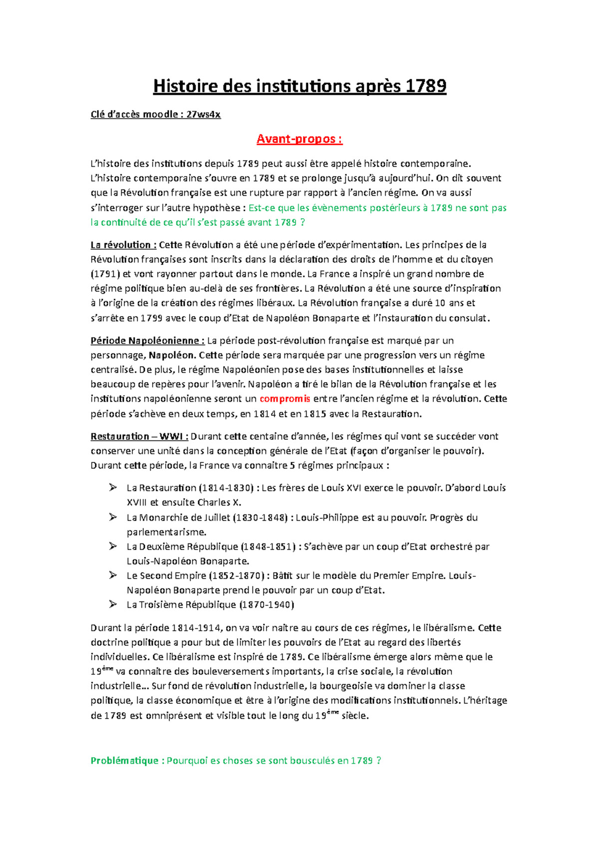 Histoire des institutions après 1789 - L’histoire contemporaine s’ouvre ...