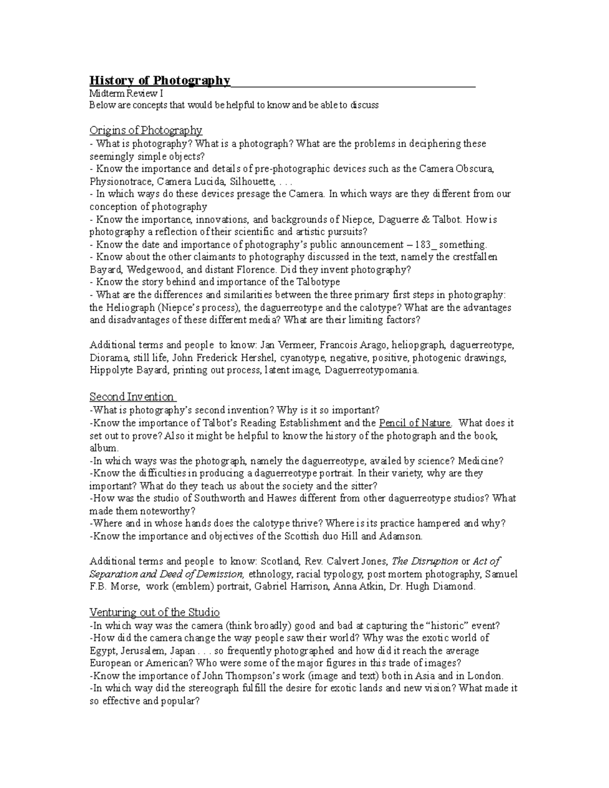 Midterm Review History of Photography