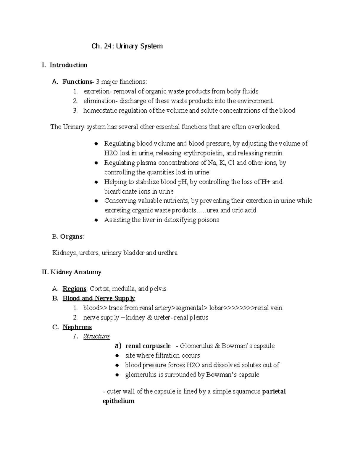 Urinary system - Lecture notes 24 - Ch. 24: Urinary System I ...