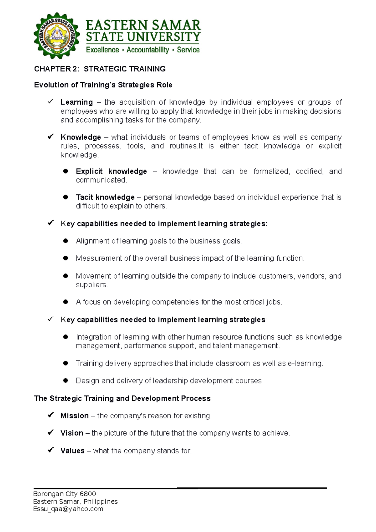 Chapter 2 Strategic Training Chapter 2 Strategic Training