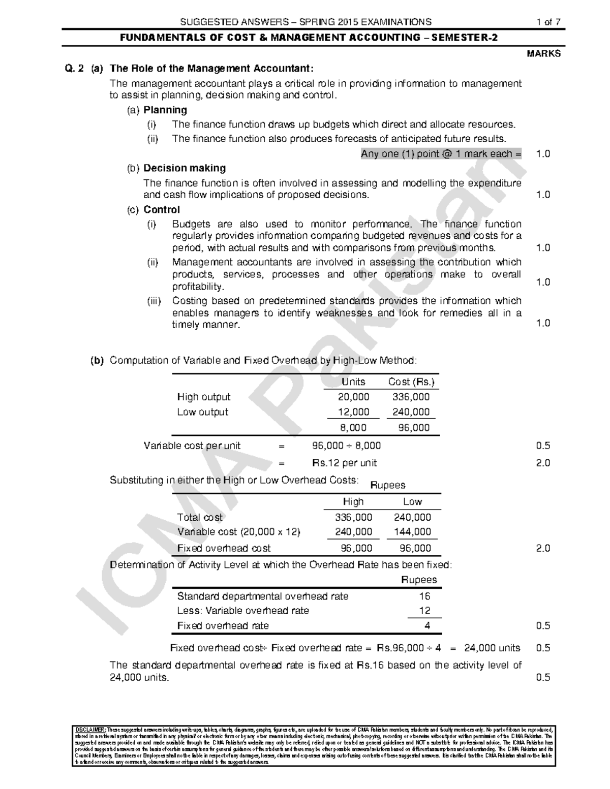 08Spring 2015FCMA ans FUNDAMENTALS OF COST & MANAGEMENT ACCOUNTING