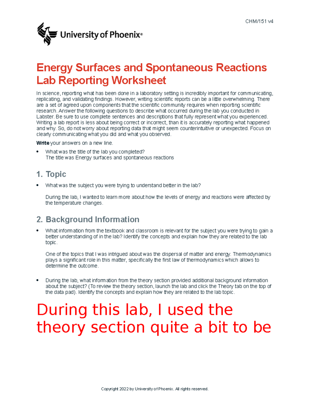 Chm151 week2 Energy Surfaces and Spontaneous Reactions - CHM/151 v ...