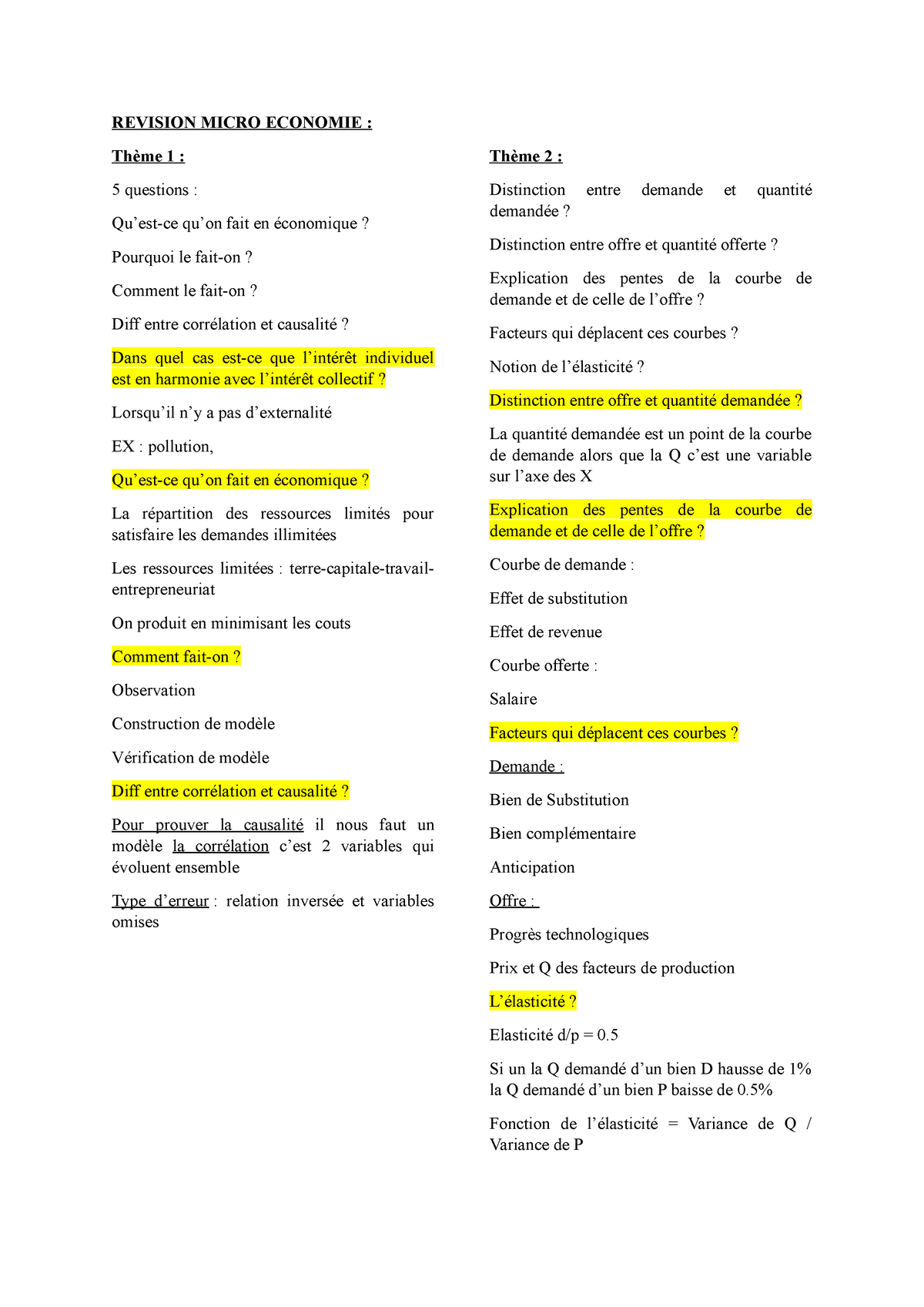 Revision Micro Economie - REVISION MICRO ECONOMIE : Thème 1 : 5 ...