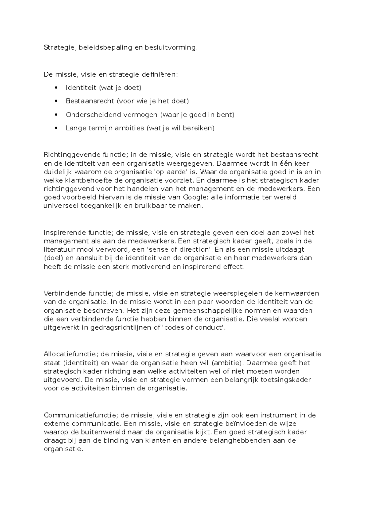 Strategie Beleidsbepaling En Besluitvorming - De Missie, Visie En ...