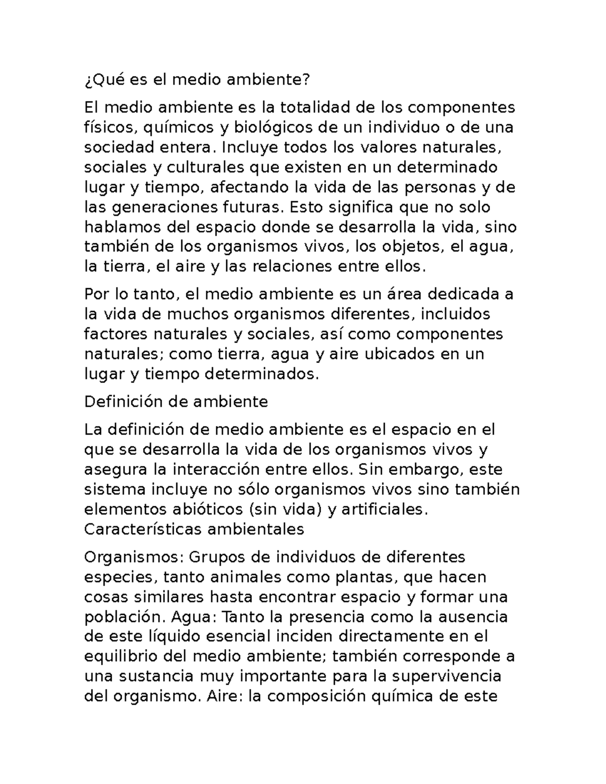 Qué es el medio ambiente - ¿Qué es el medio ambiente? El medio ambiente