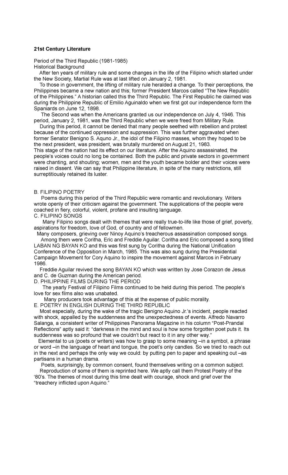 21st Century Literature 21st Century Literature Period Of The Third