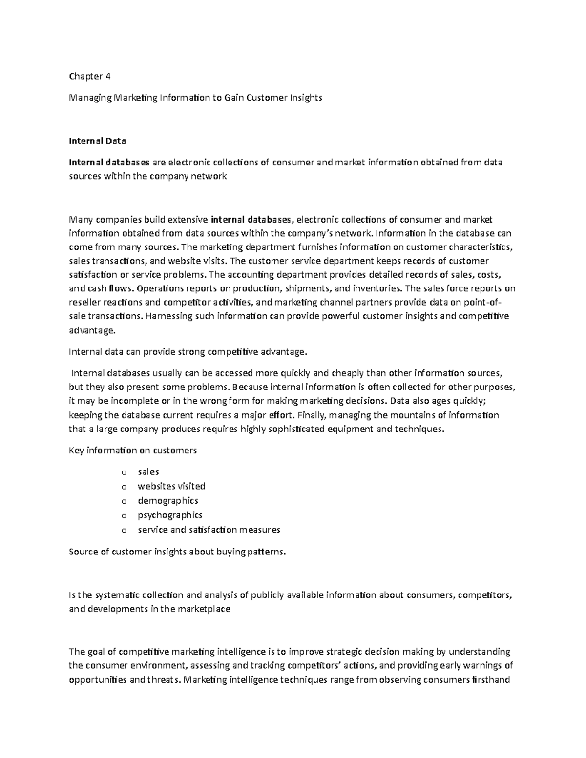 Chapter 4c - Lecture notes 4 - Chapter 4 Managing Marketing Information ...
