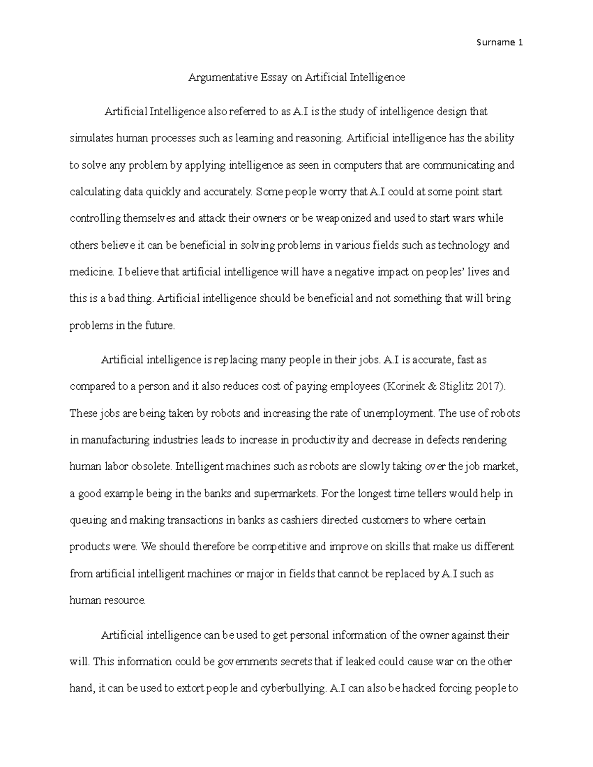 argument essay on ai