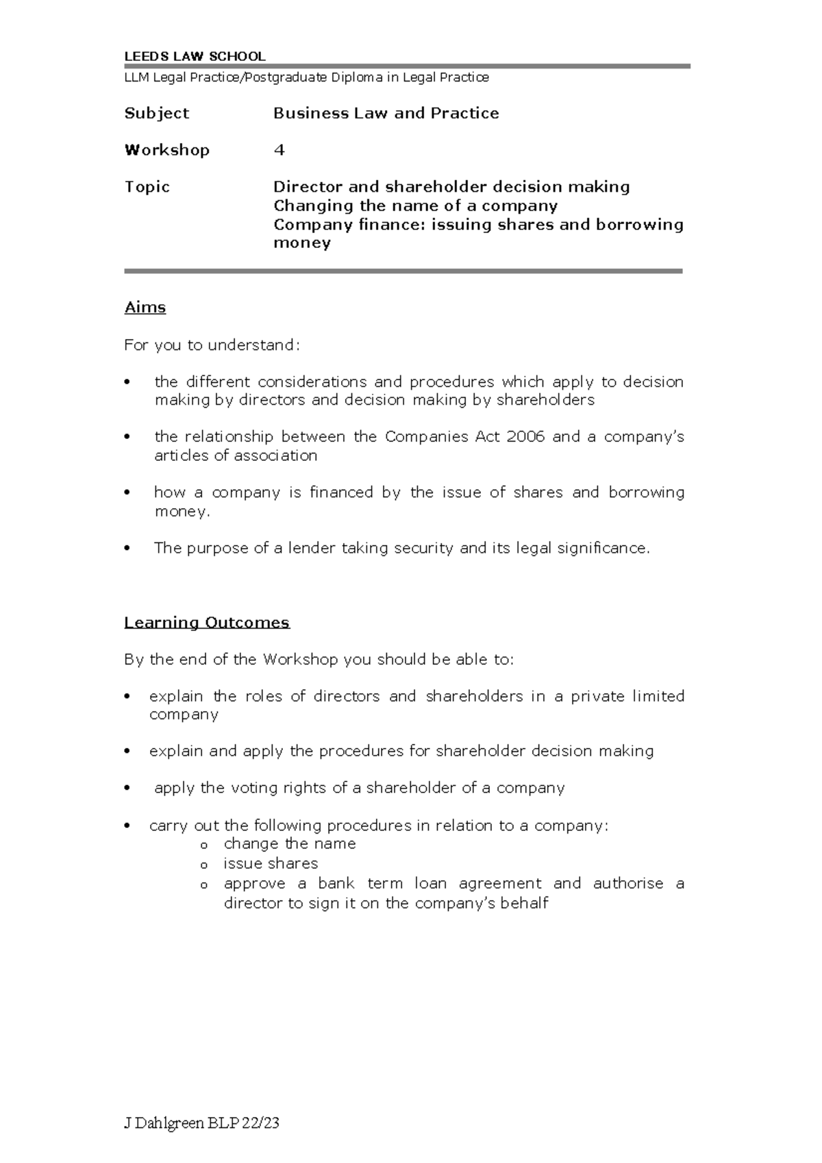 Workshop 4 - Lecture Notes LPC - Legal Practice Course - LLM Legal ...