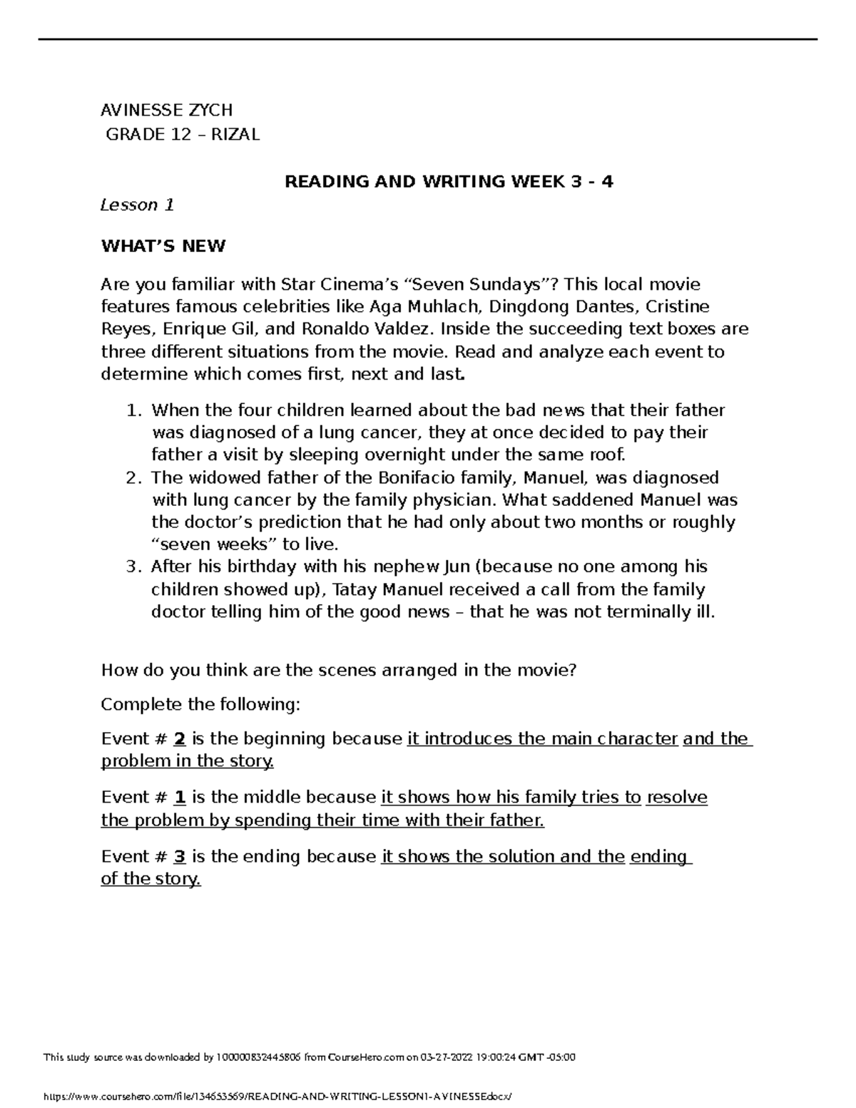 Reading AND Writing Lesson 1 Avinesse Grammar and English Studocu