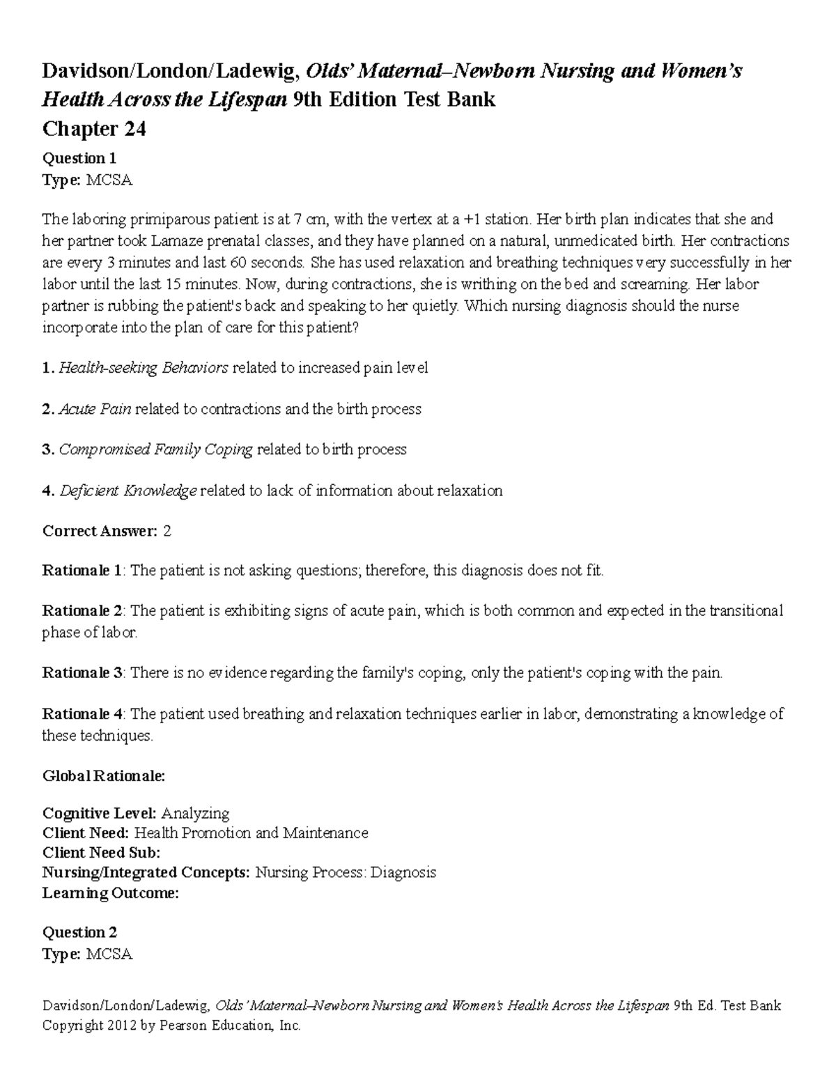 0132112760 tb24 - Practice questions with rationales - Davidson/London ...