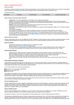 Internet Lecture Notes - Lecture 1 Introduction to the Internet What is ...