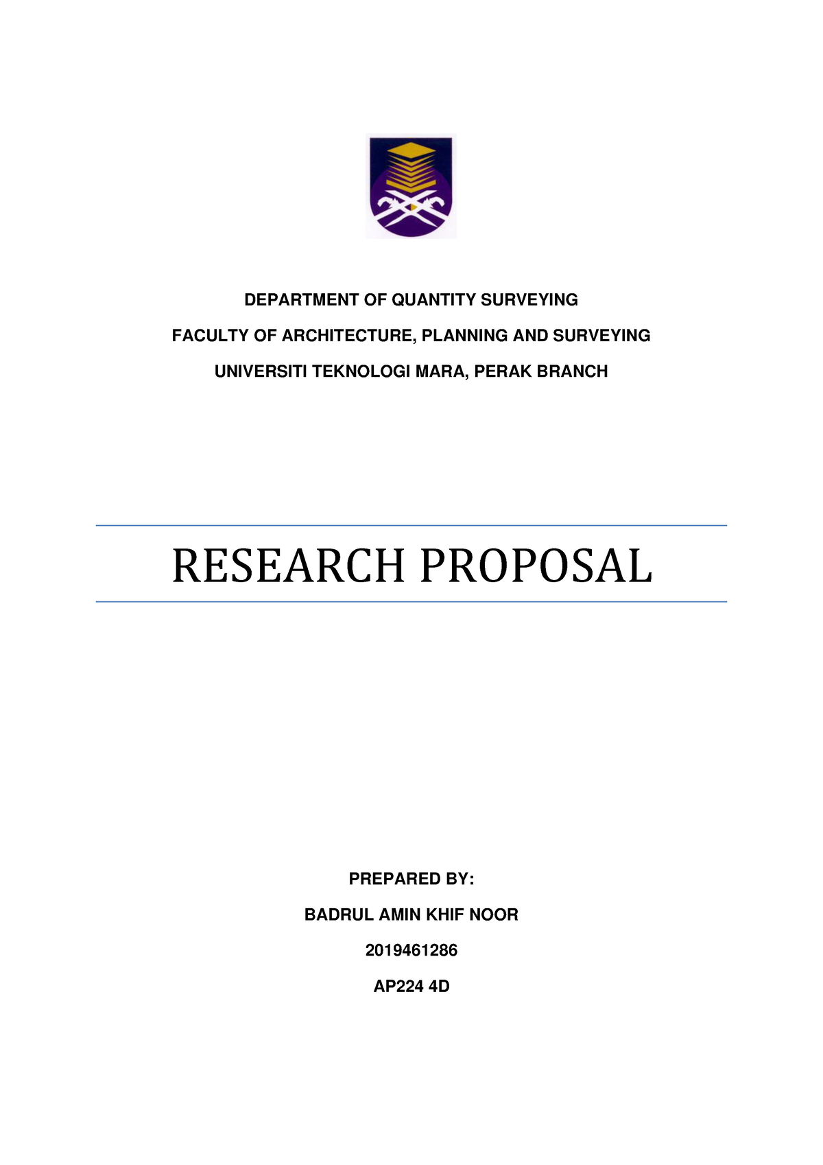 research proposal quantity surveying