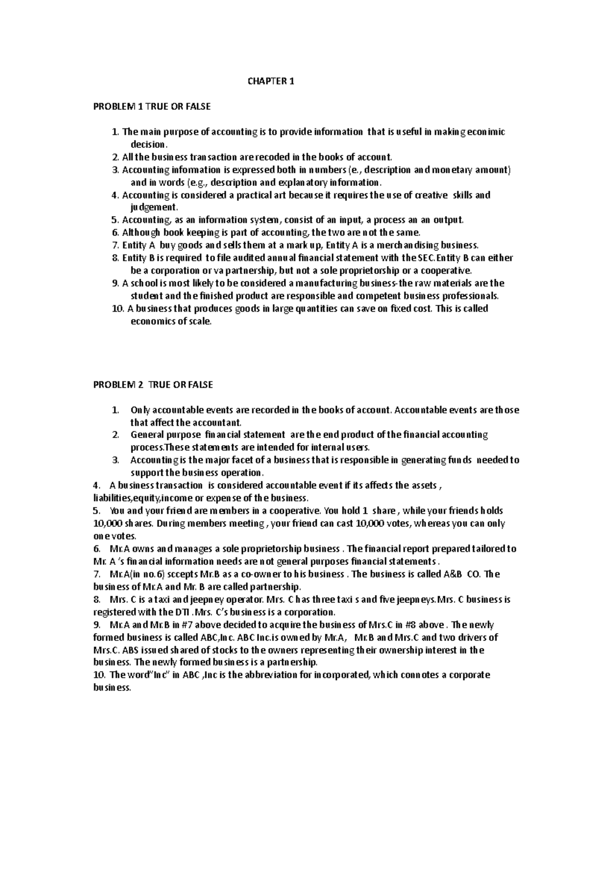 Funda act.1 chapter 1 - questioners - CHAPTER 1 PROBLEM 1 TRUE OR FALSE ...