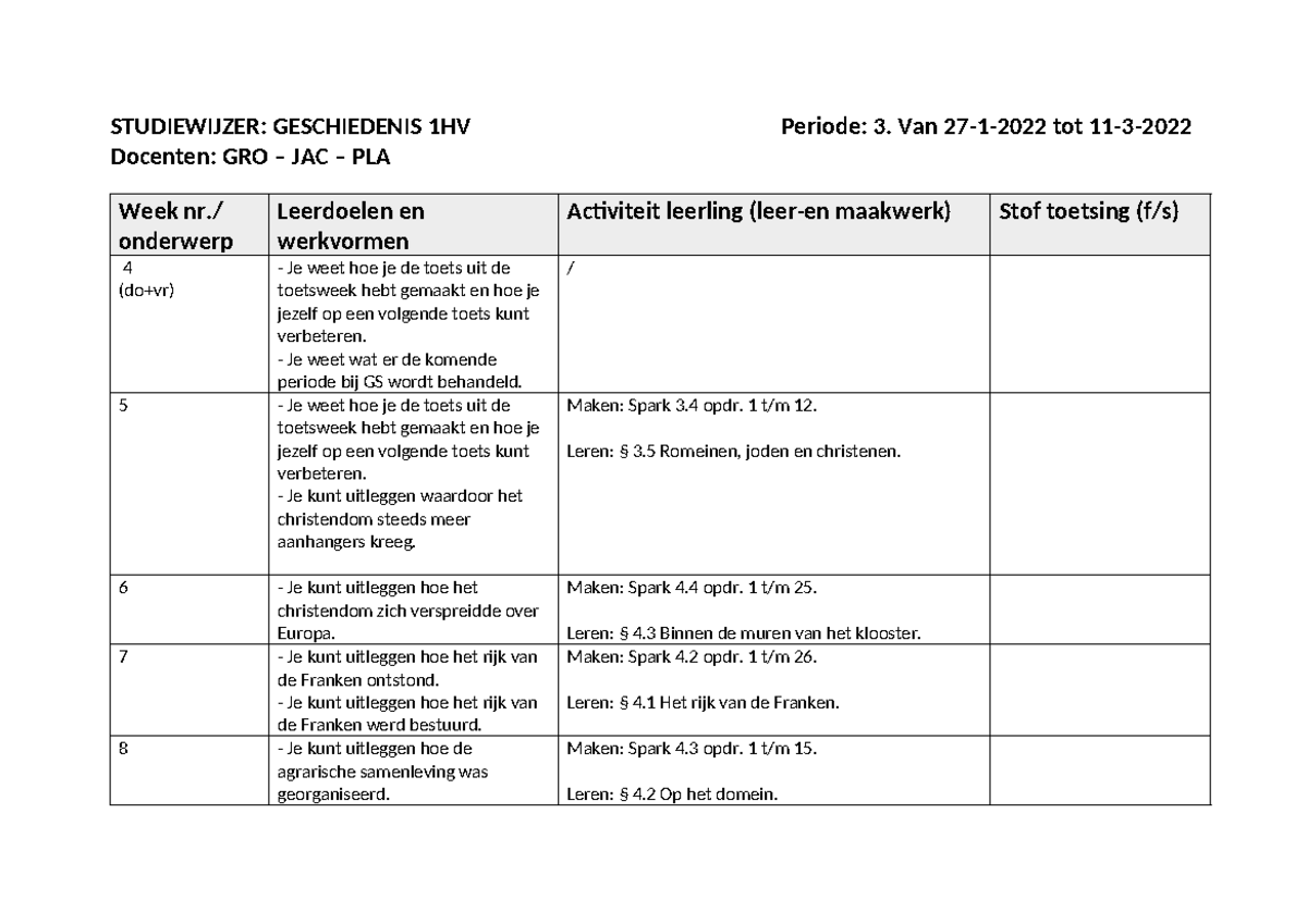 1 havovwo GS - periode 3 - nee - STUDIEWIJZER: GESCHIEDENIS 1HV Periode