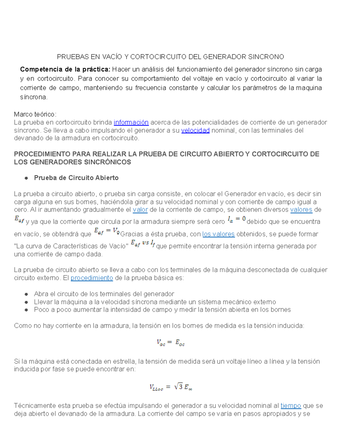 Plaga Mec nico Regular Prueba De Vacio Y Cortocircuito De Un Generador 