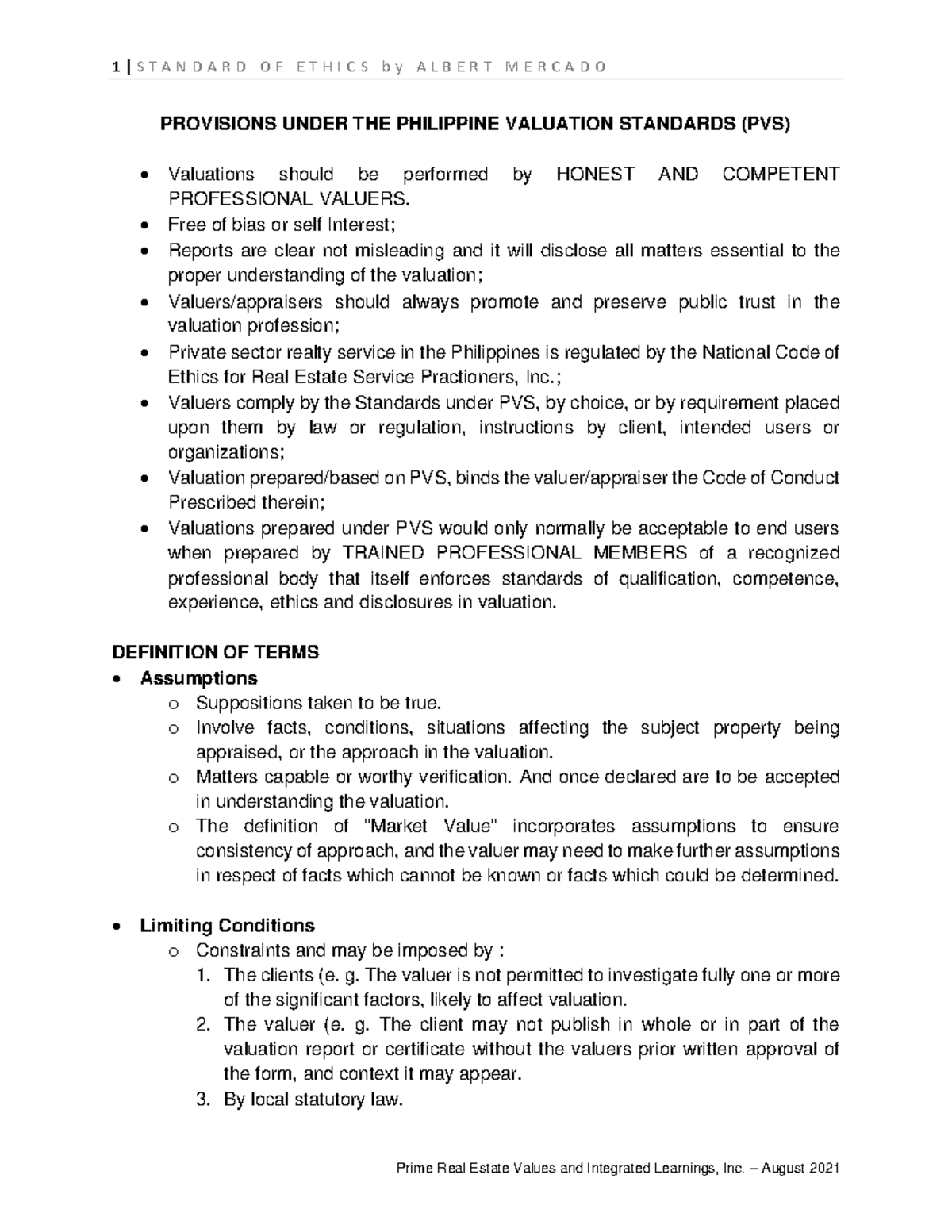 Standard OF Ethics - For reference only. - PROVISIONS UNDER THE ...