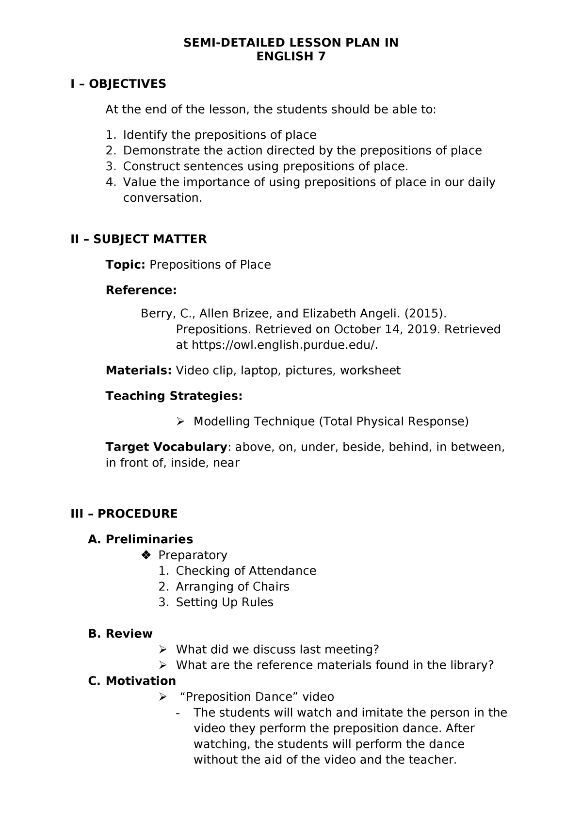 SEMI Detailed Lesson PLAN IN English 7 O - SEMI-DETAILED LESSON PLAN IN ...