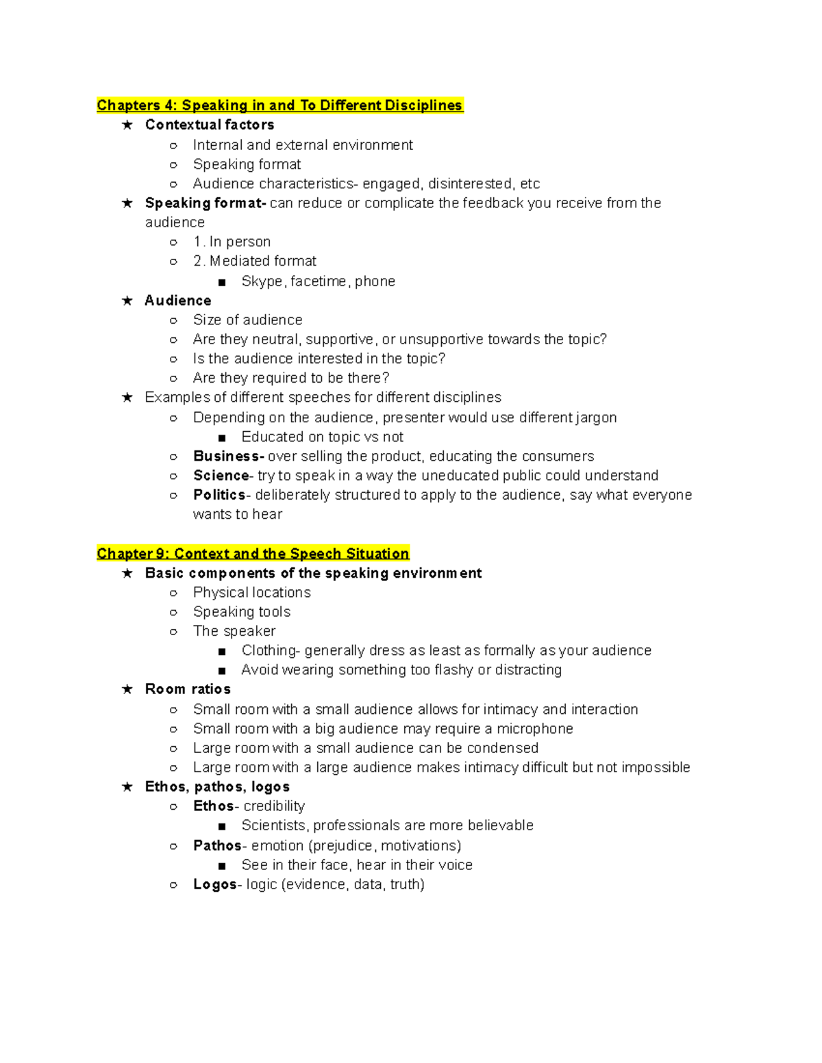 COMM Week 2 Notes - Prof. Emily Mozal - Chapters 4: Speaking in and To ...