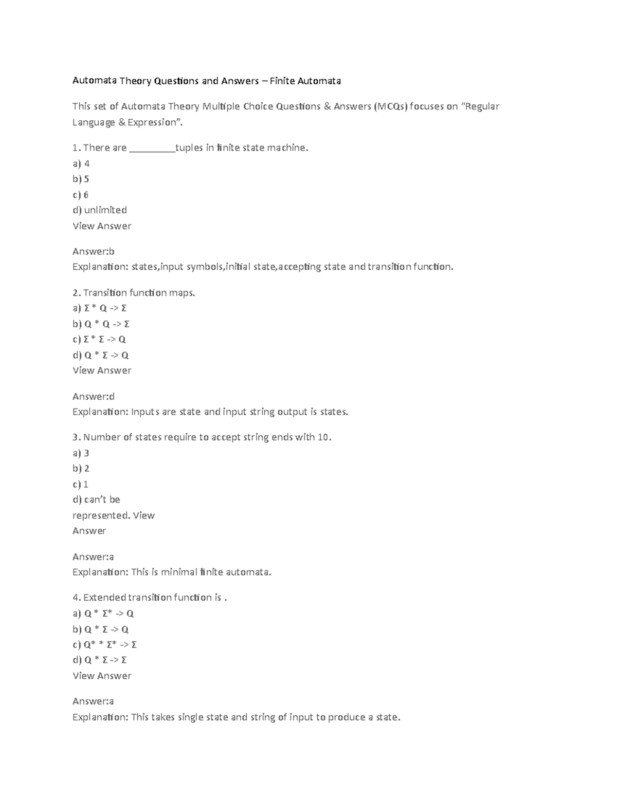 Automata Theory Questions And Answersdocx - Automata Theory Questions ...