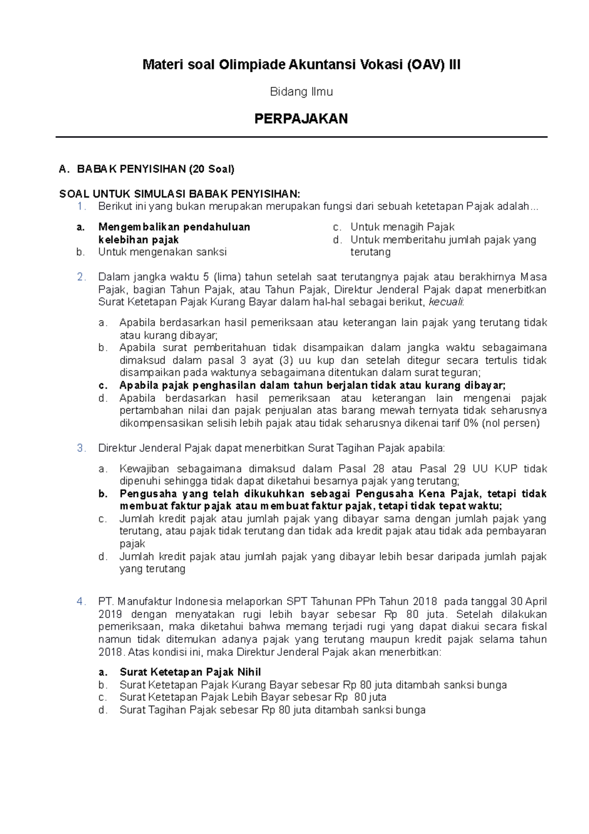 Soal Perpajakan - Materi Soal Olimpiade Akuntansi Vokasi (OAV) III ...