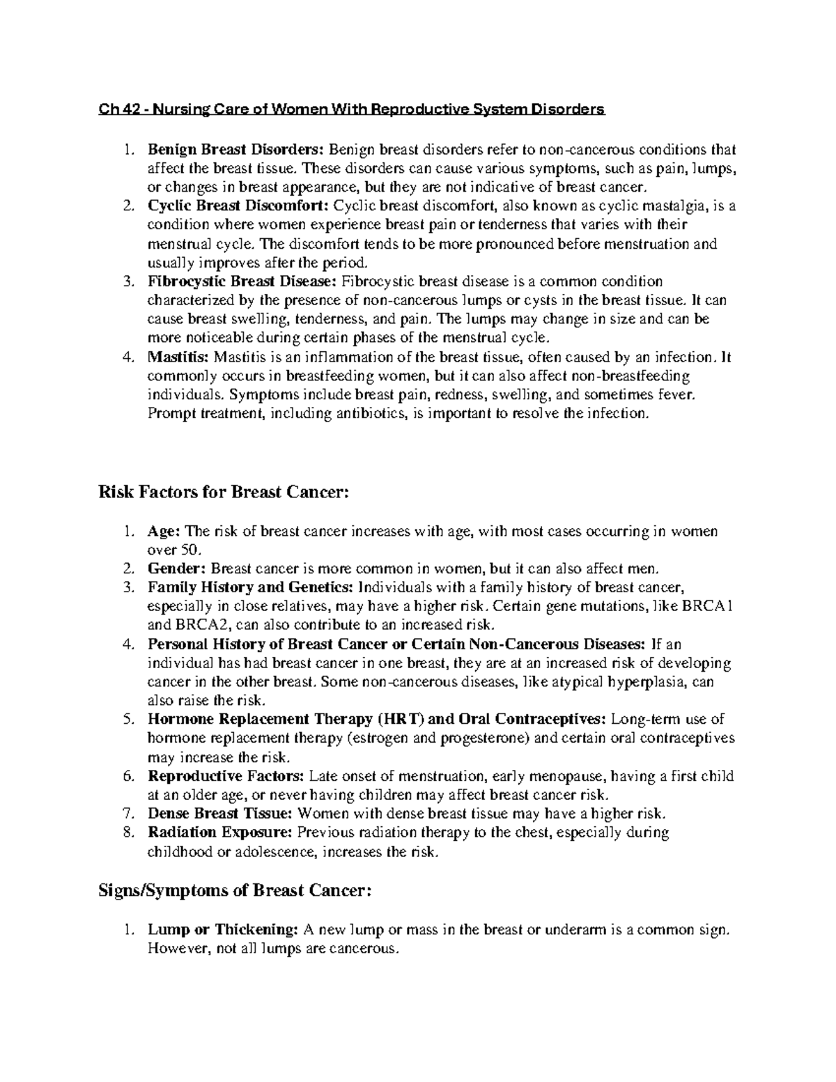 Unit 1 - Ch 42 Nursing Care of Women With Reproductive System Disorders ...