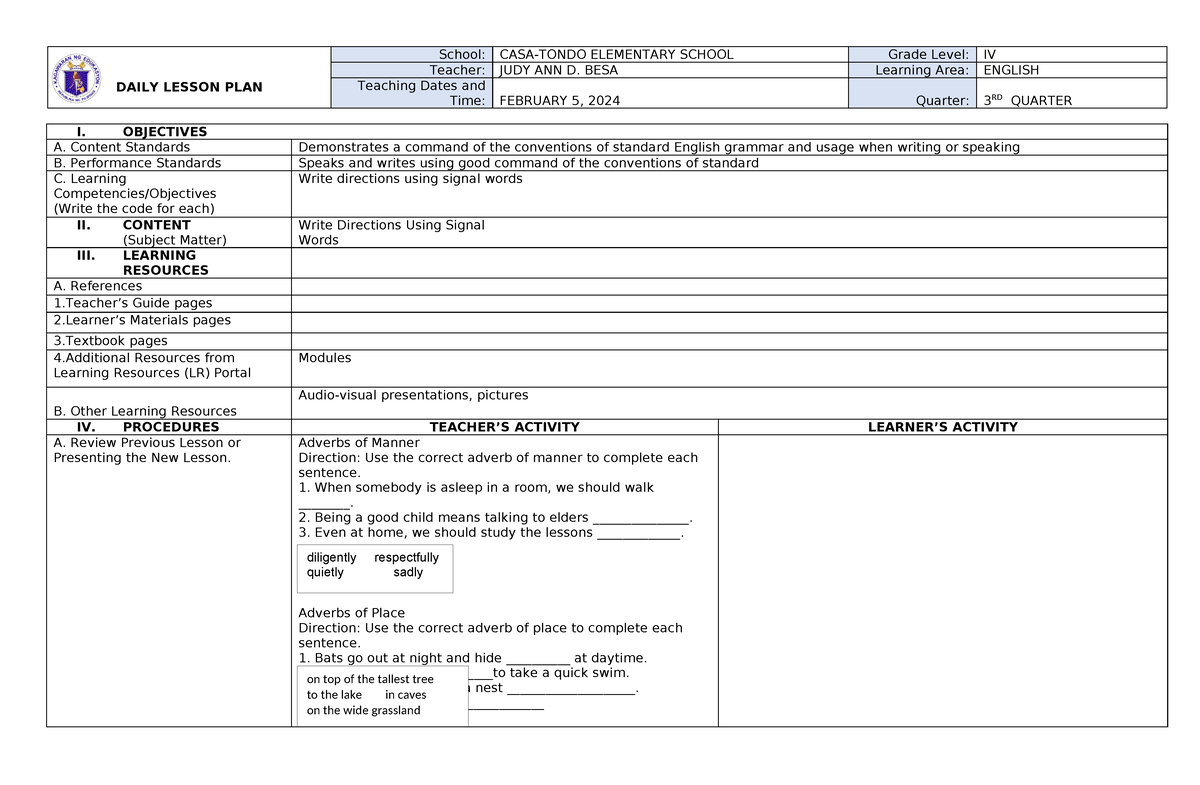 Feb. 5-eng - Sample Dlp - DAILY LESSON PLAN School: CASA-TONDO ...