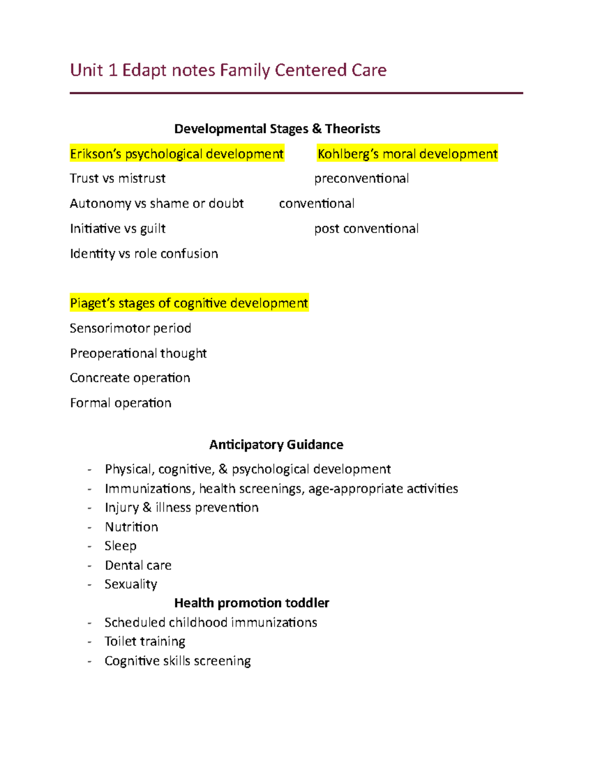 Unit 1 Edapt notes Family Centered Care - Studocu