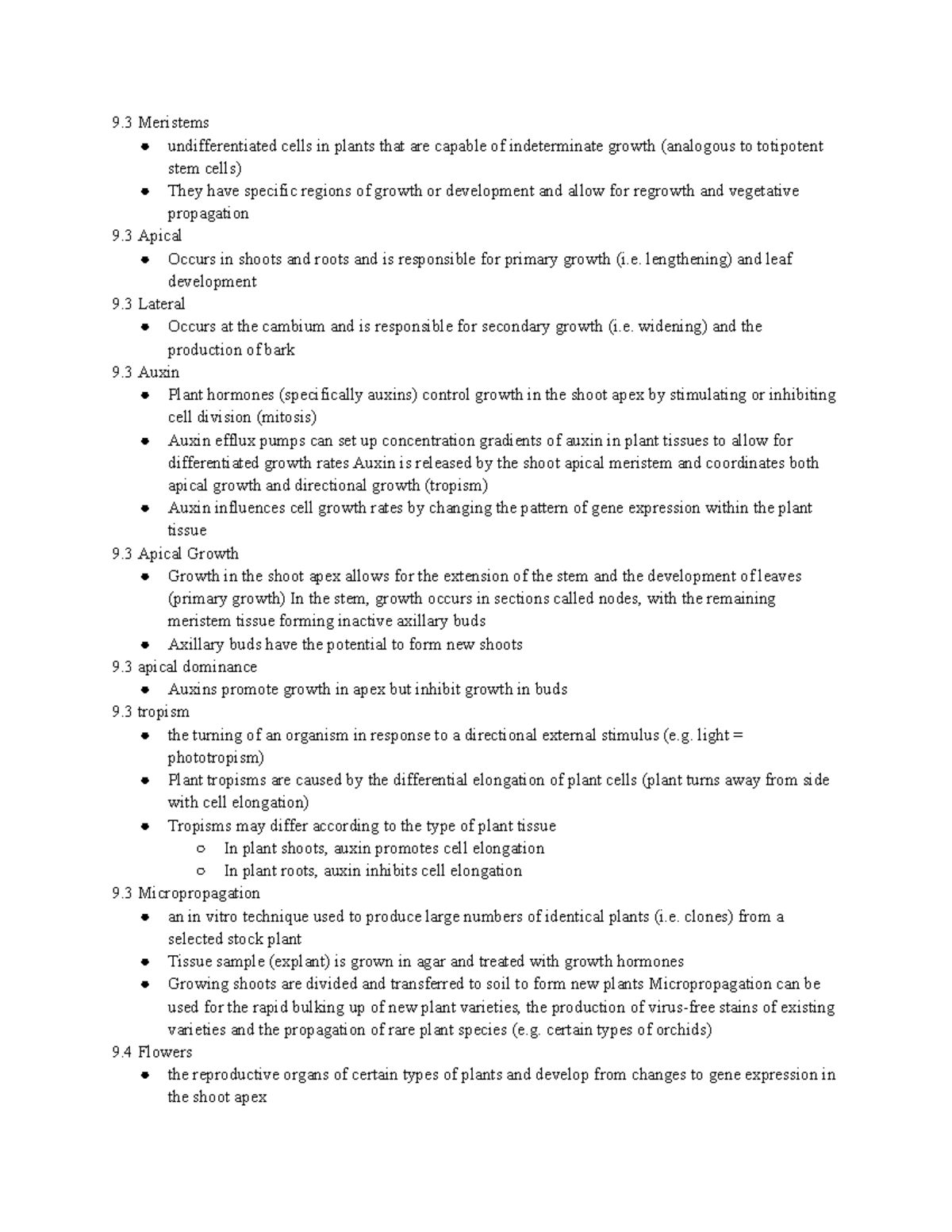 Ib bio notes hl - 9 Meristems undifferentiated cells in plants that are ...