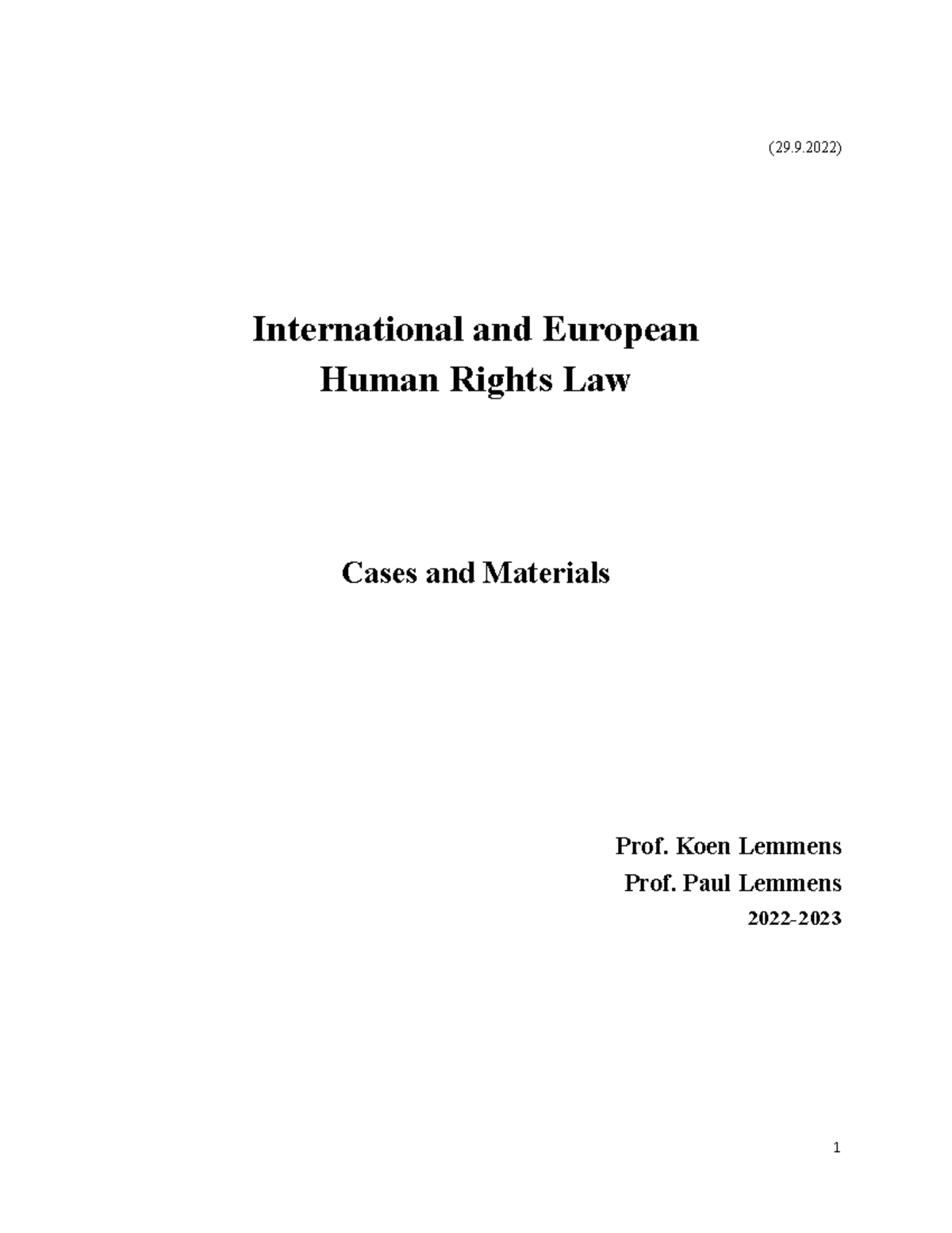 Class 1 - (29.9) International and European Human Rights Law Cases and ...