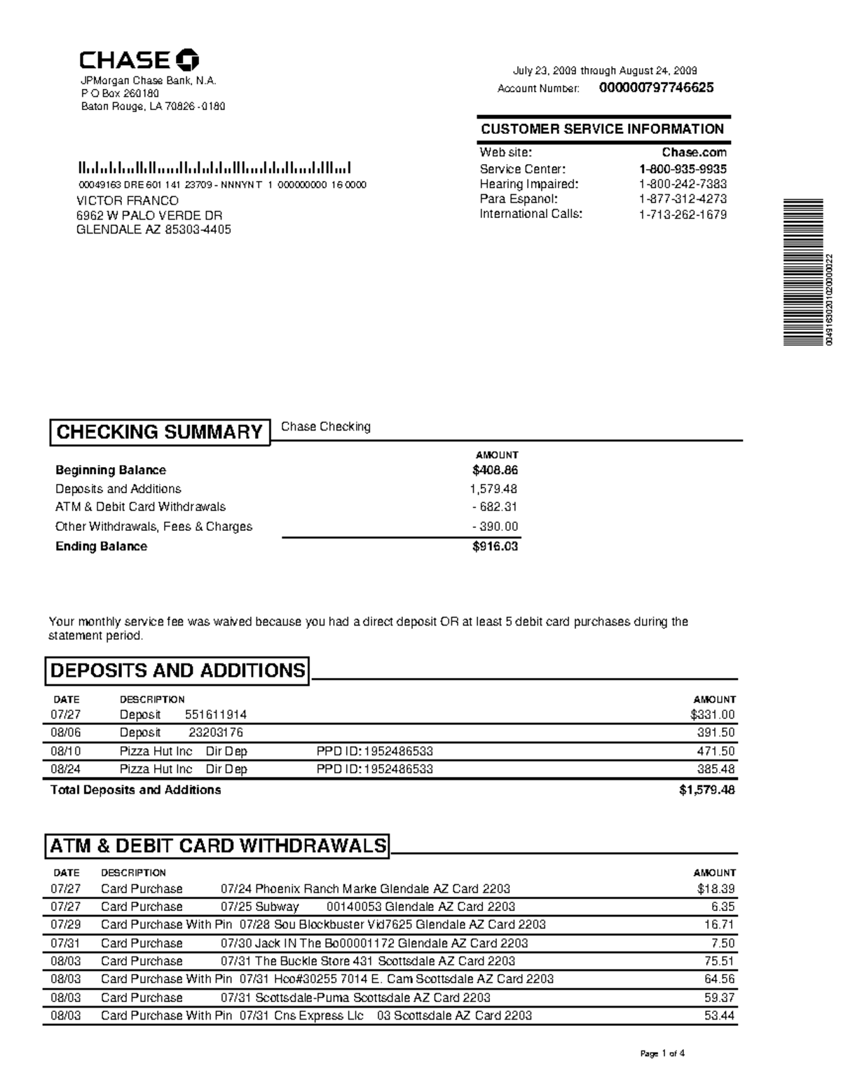 22230167 July 23 2009 Through August 24 2009 JPMorgan Chase Bank ...