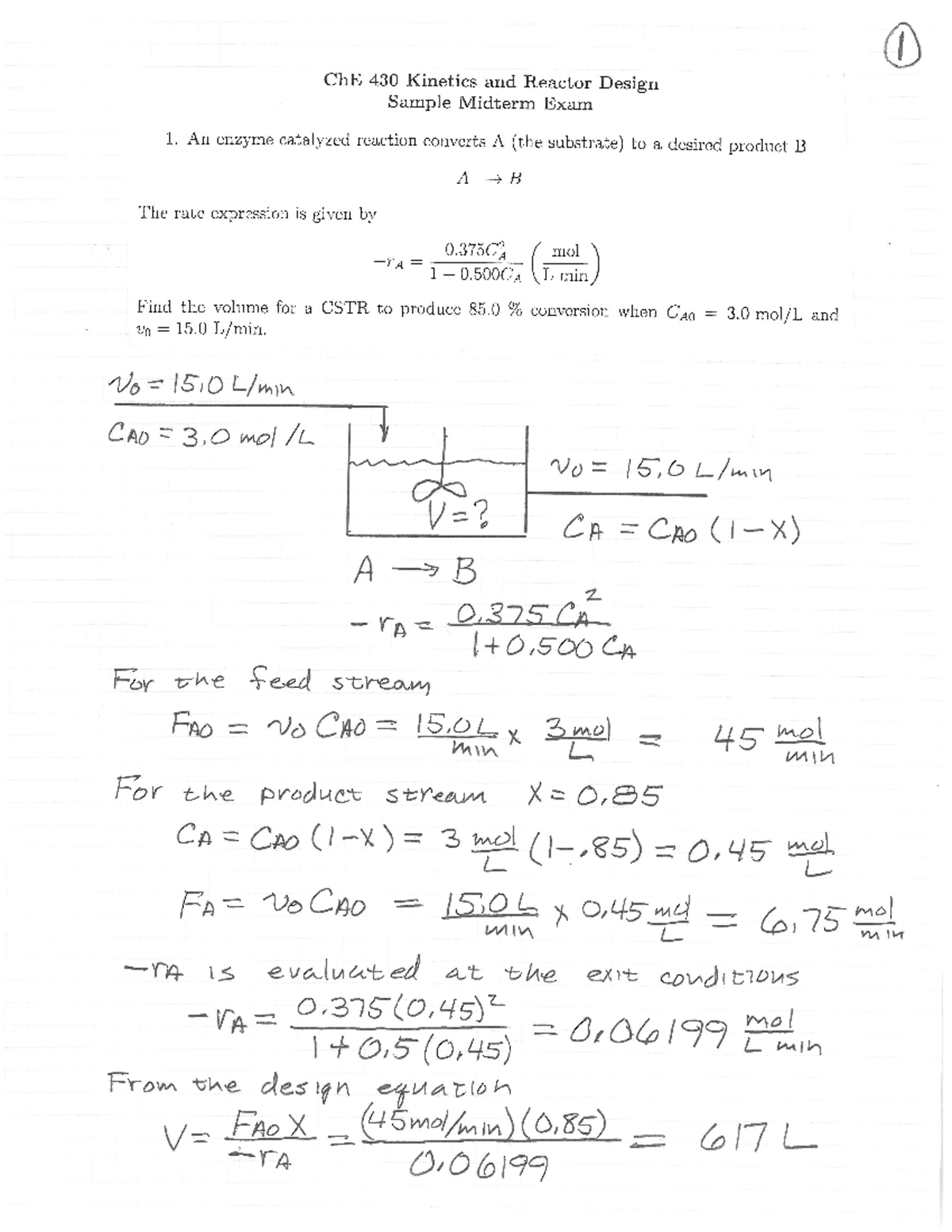 Sample Midterm One Solution S18 - CH E 430 - Studocu