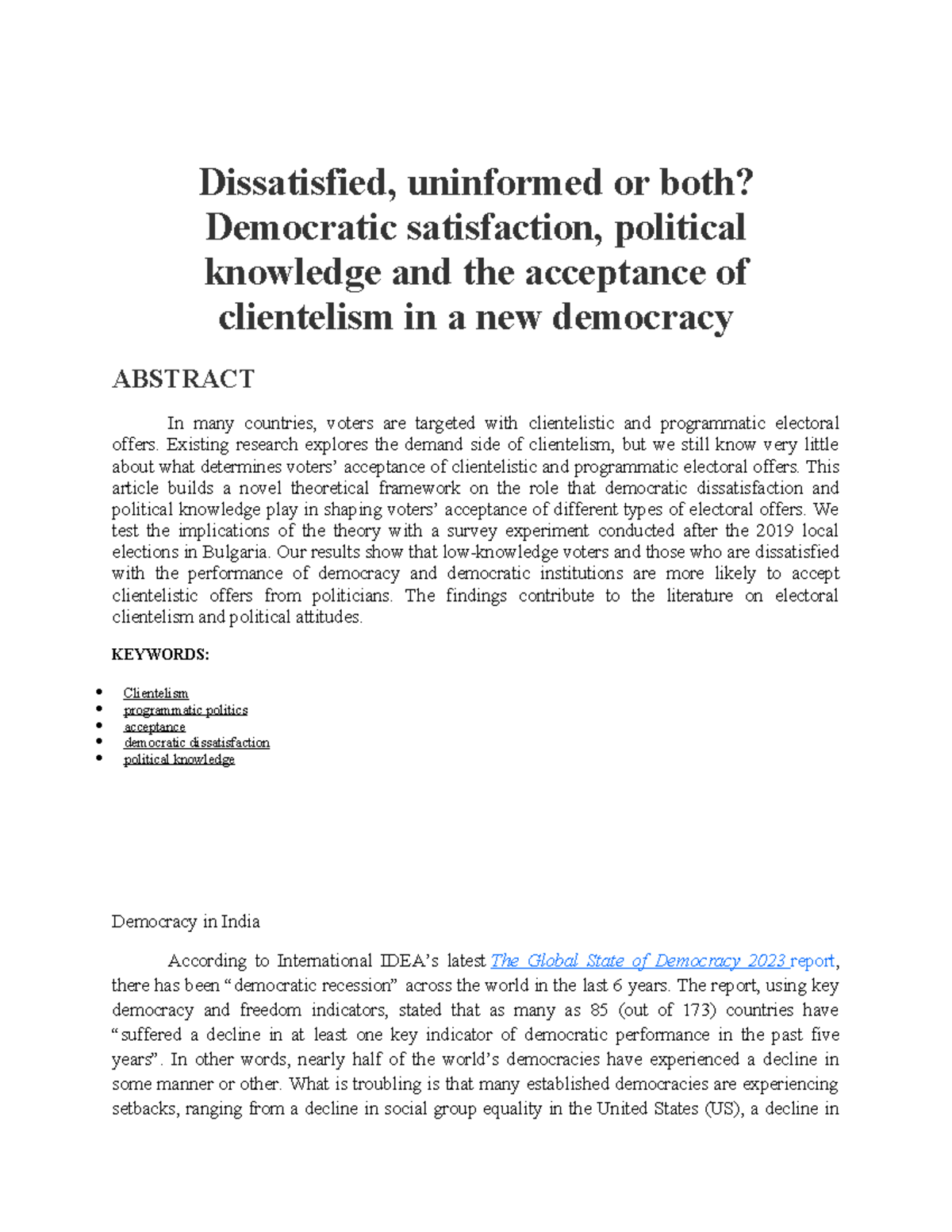 Democracy - ghjgjk - Dissatisfied, uninformed or both? Democratic ...