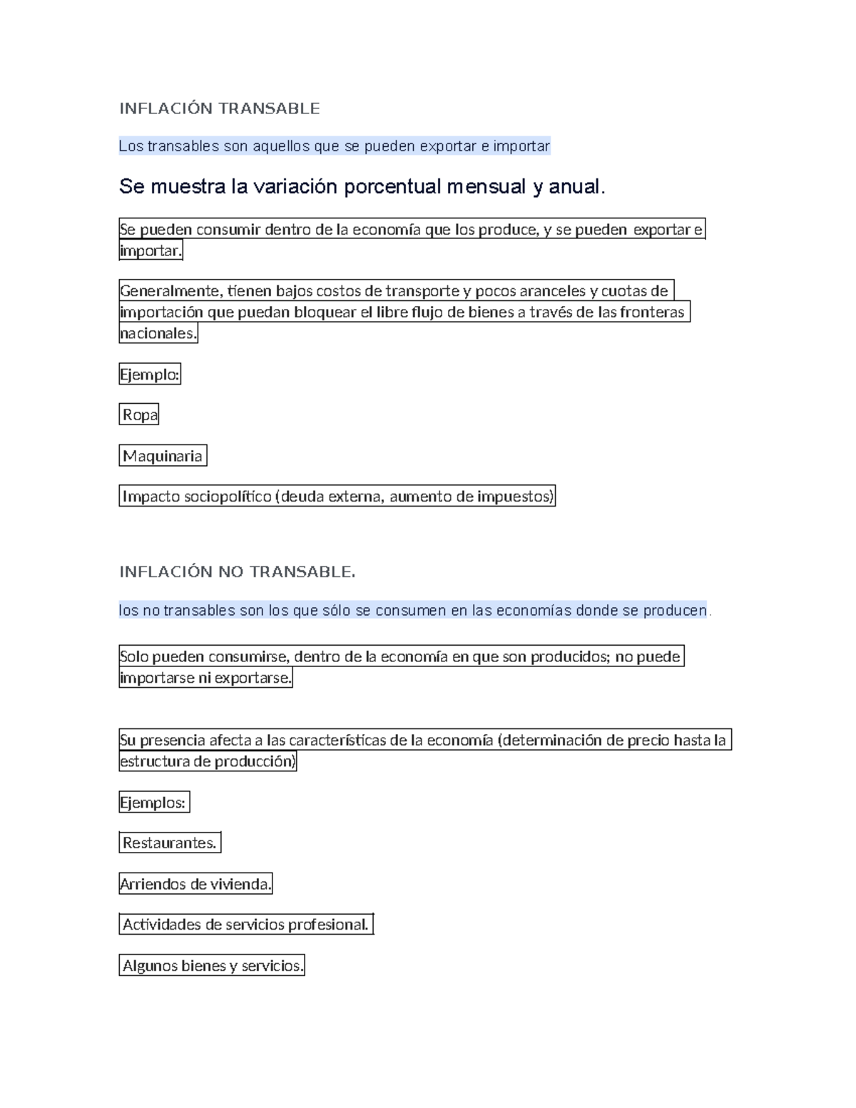 Inflación Transable - apuntes - INFLACIÓN TRANSABLE Los transables son ...