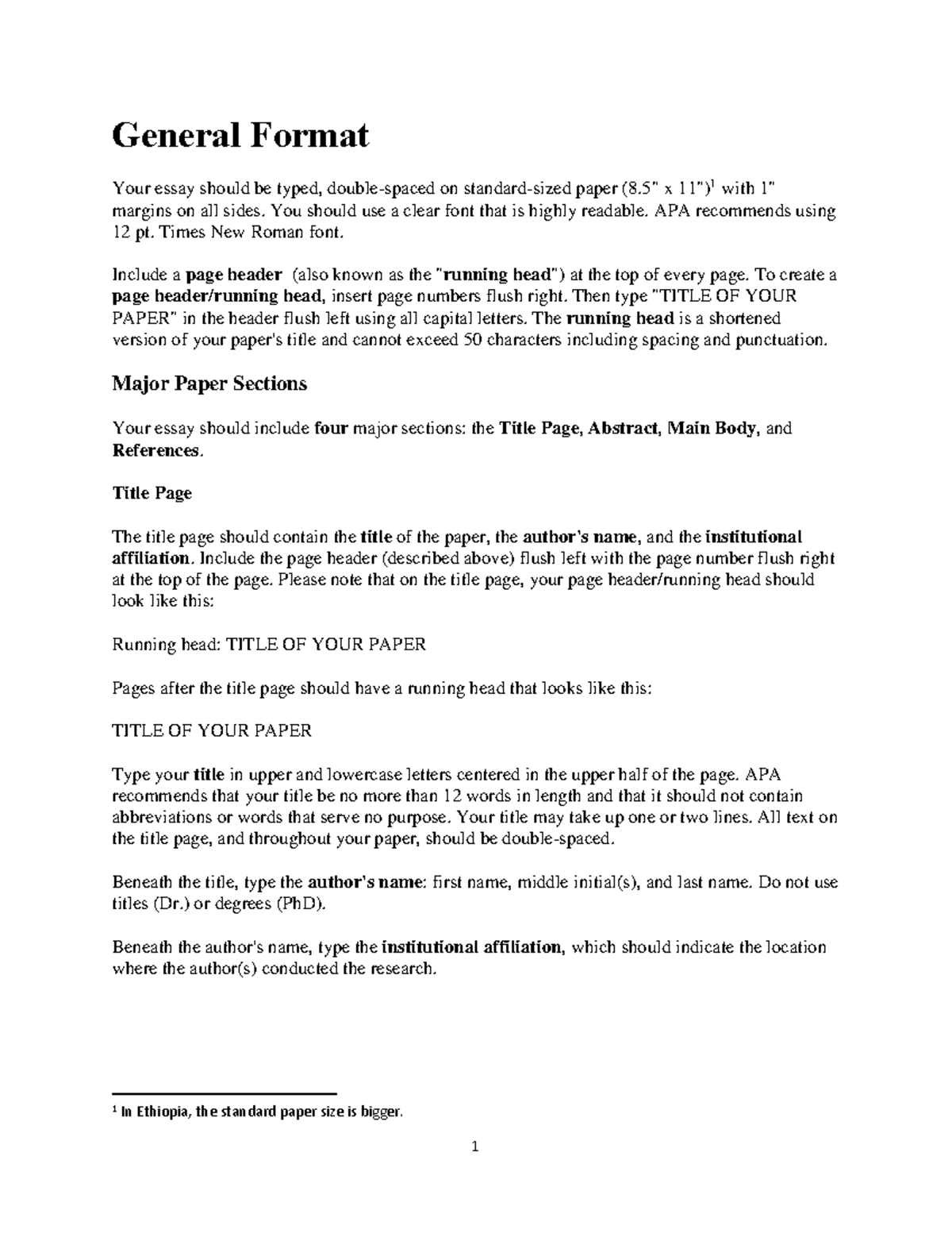APA citation and reference style - General Format Your essay should be ...