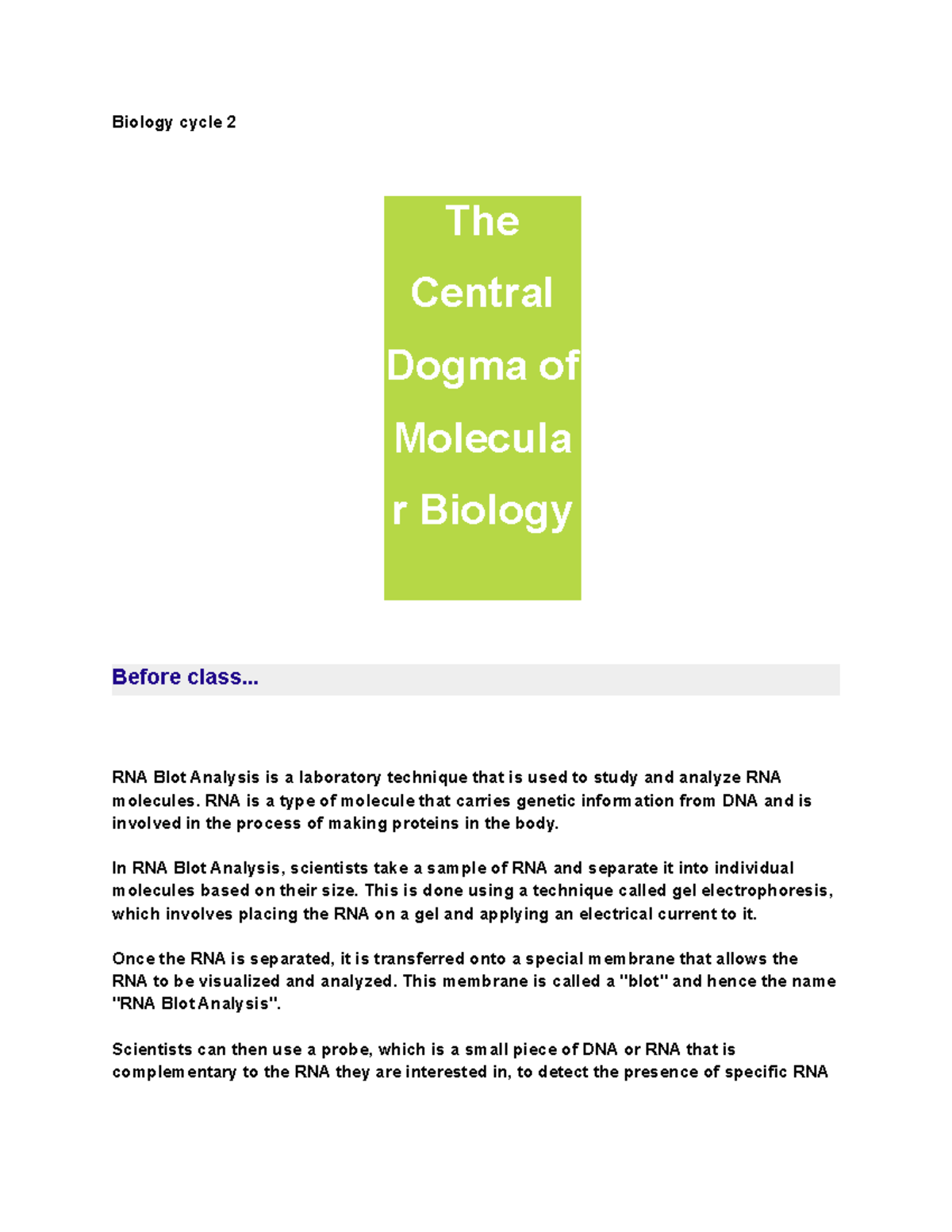Biology cycle 2 - bio1002b - Biology cycle 2 The Central Dogma of ...