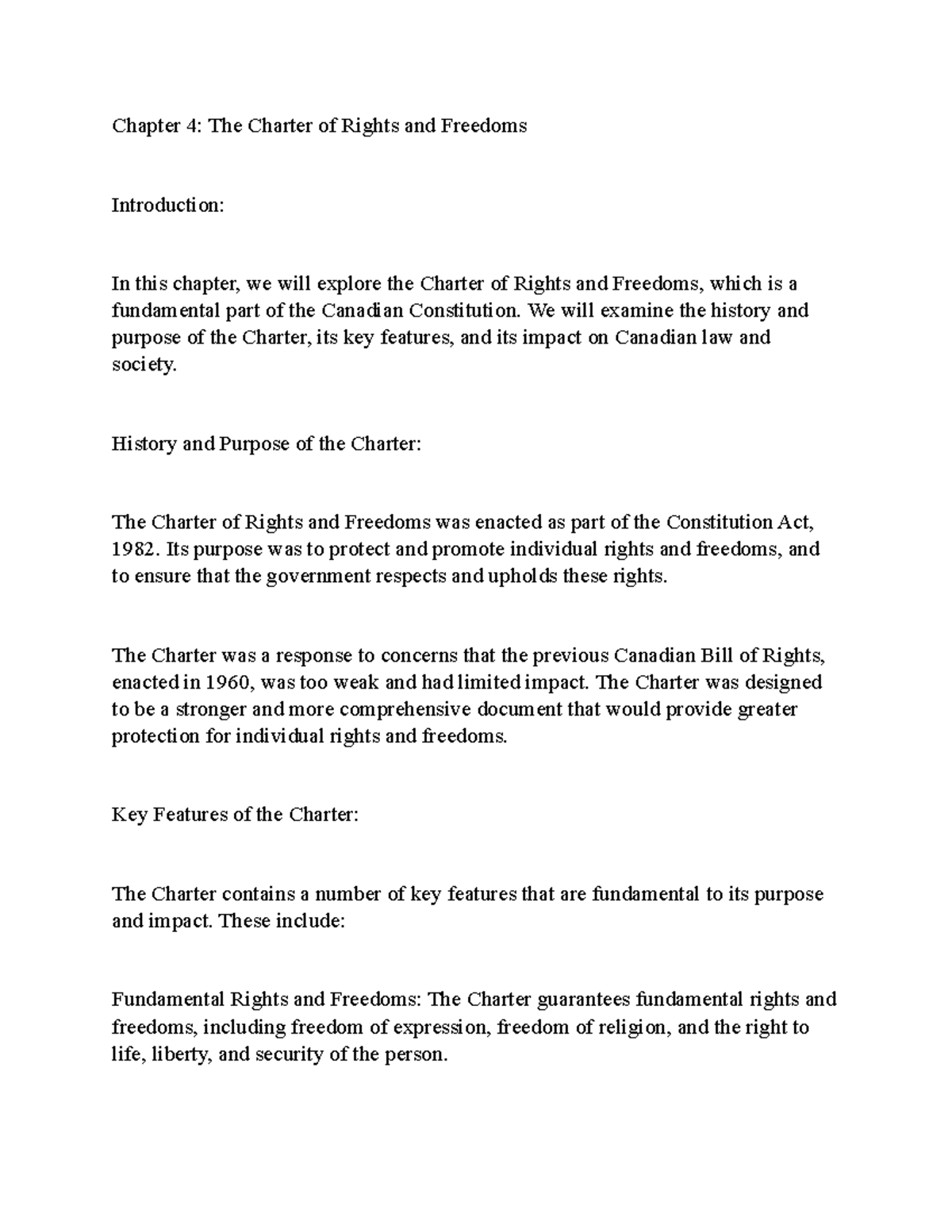 4 Constitutional Law LAWF 3010 - Chapter 4: The Charter of Rights and