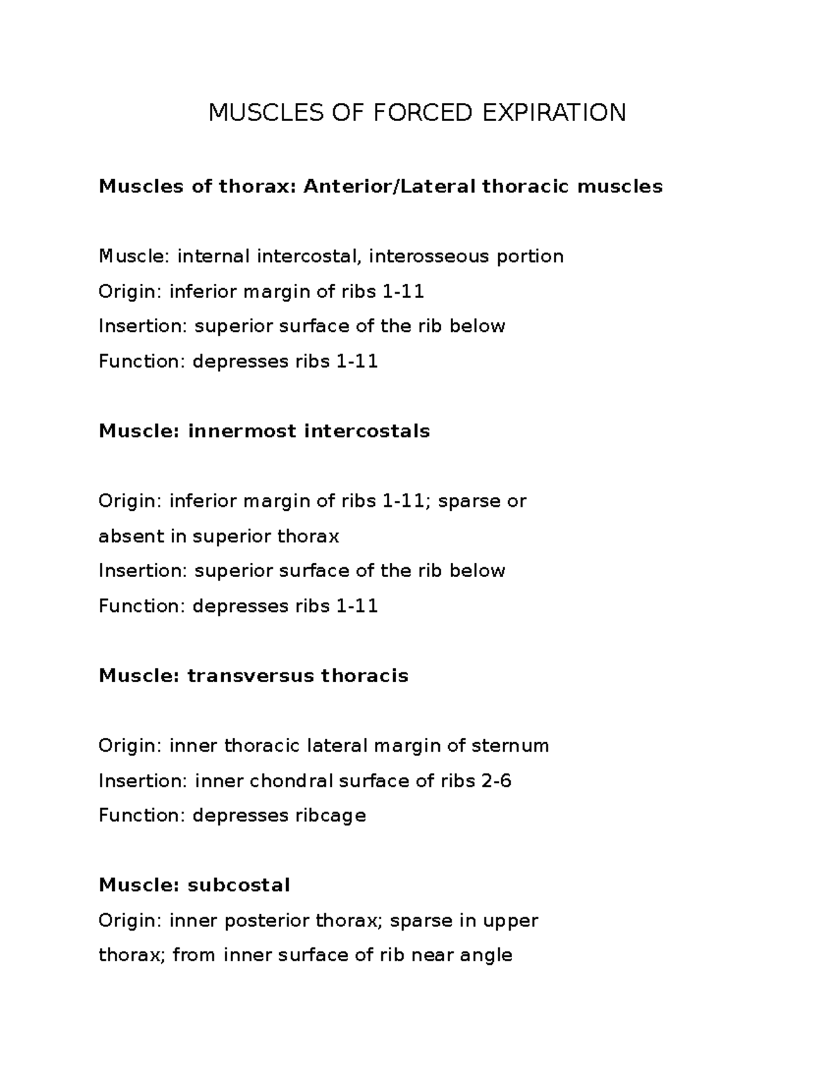 Muscles OF Forced Expiration MUSCLES OF FORCED EXPIRATION Muscles of
