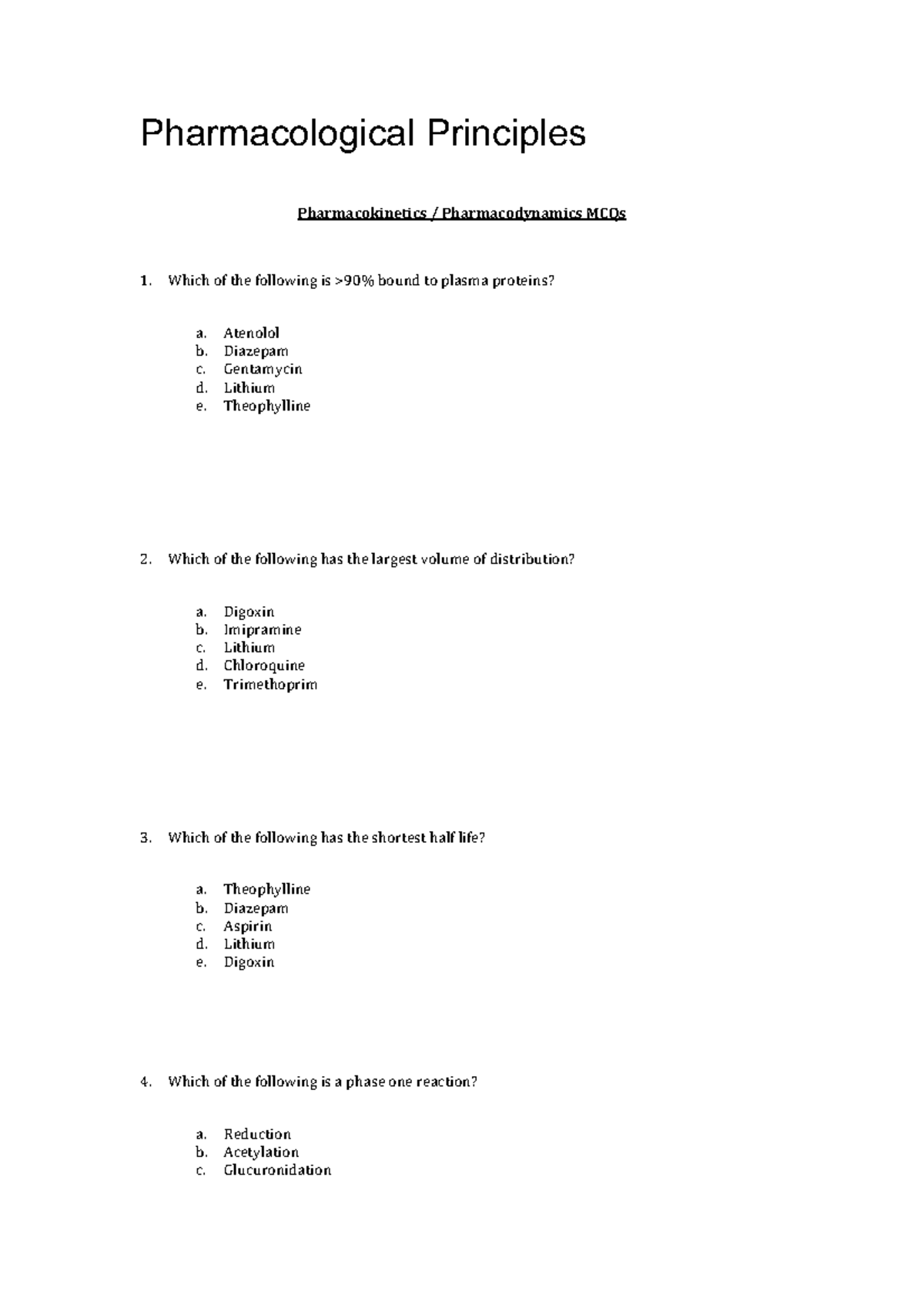 Pharm Principles Mcqs - Pharmacological Principles Pharmacokinetics ...